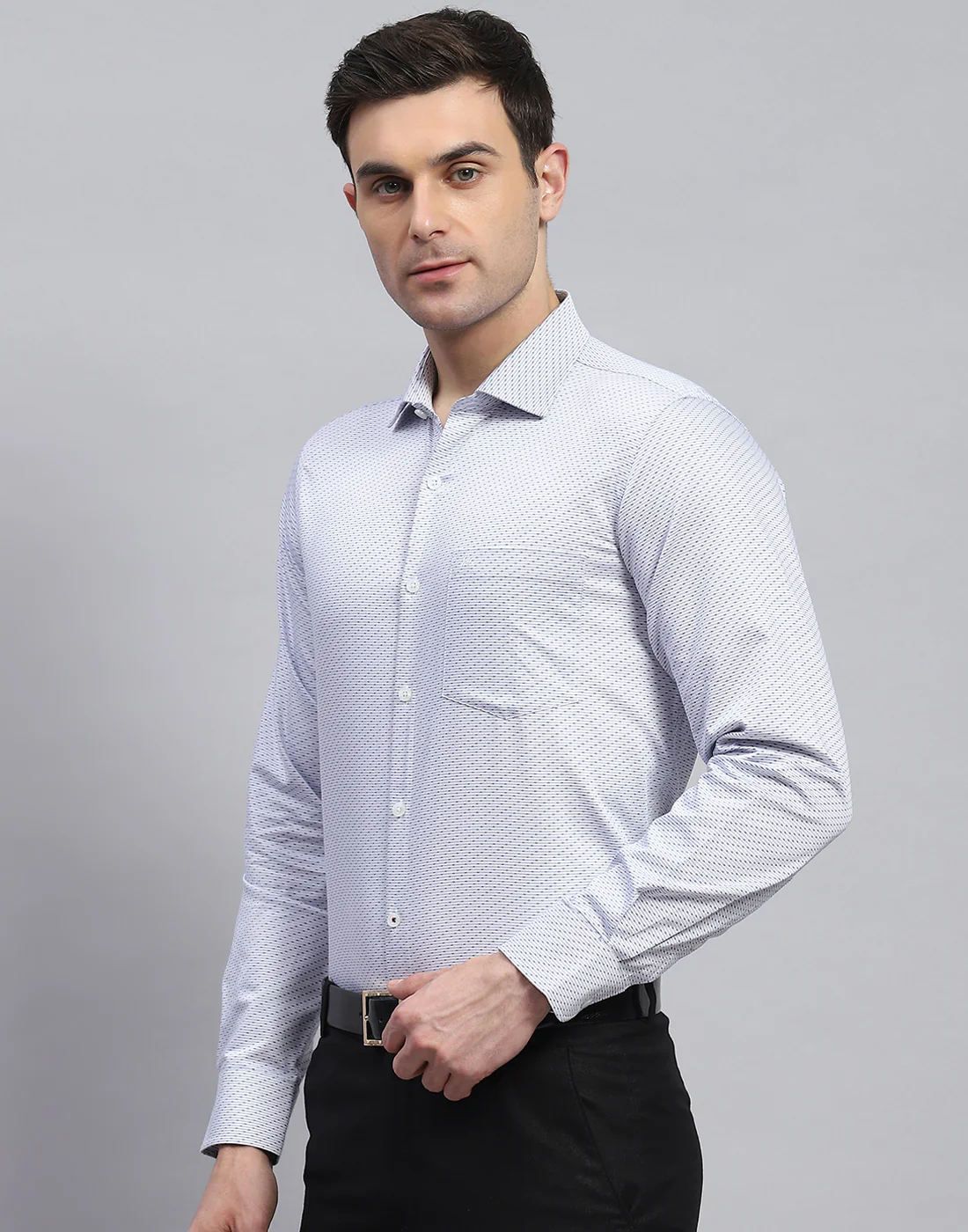 Men Blue Solid Spread Collar Full Sleeve Shirt - Image 4