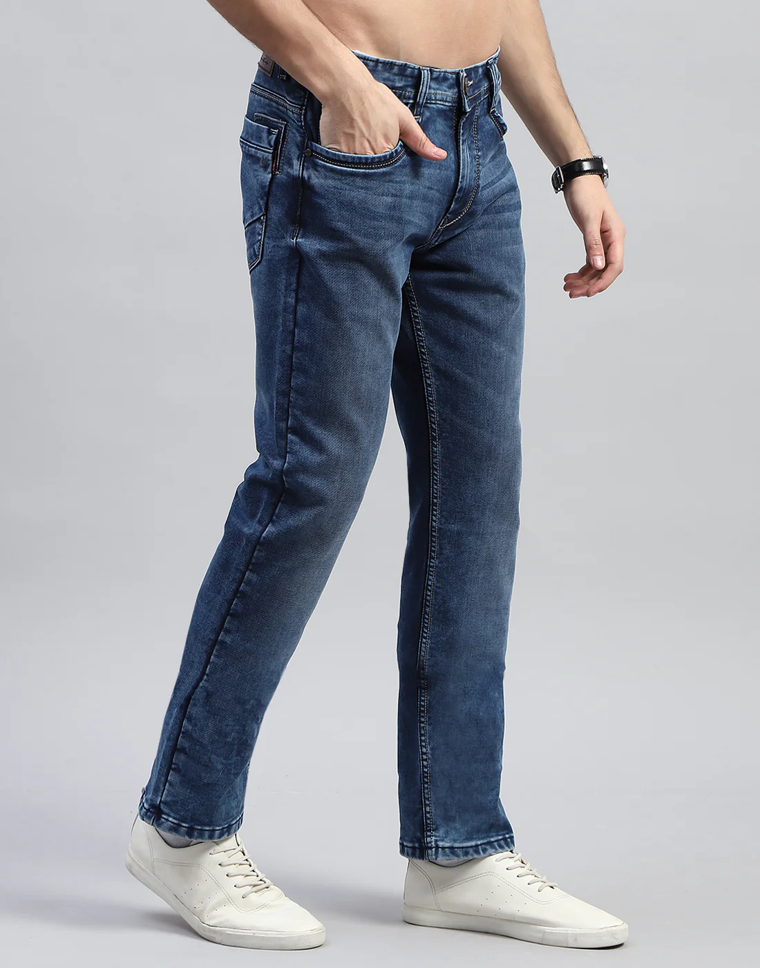 Men Blue Solid Straight Fit Denim - Image 4