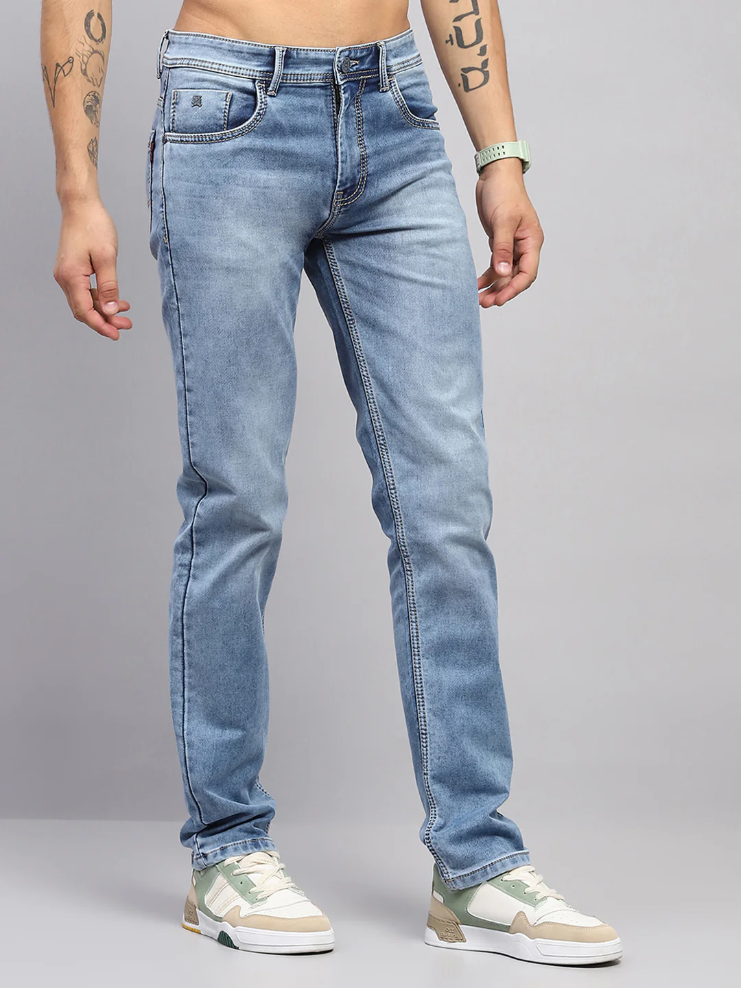 Men Blue Solid Straight Fit Denim - Image 4