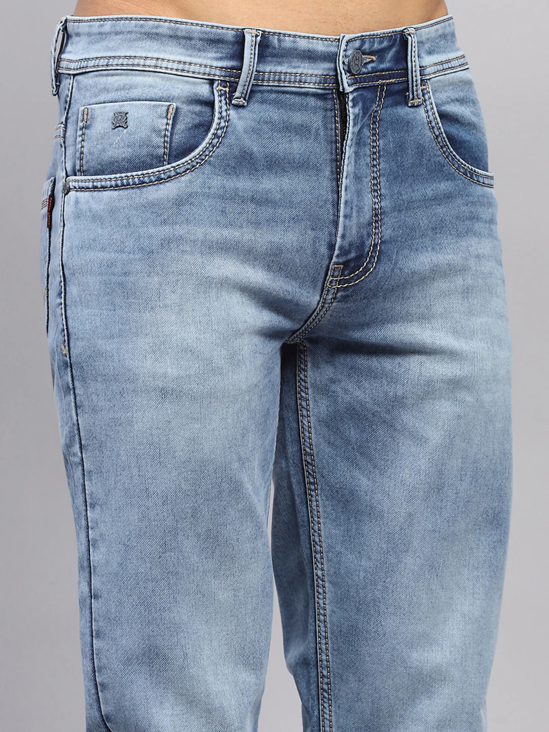 Men Blue Solid Straight Fit Denim - Image 6