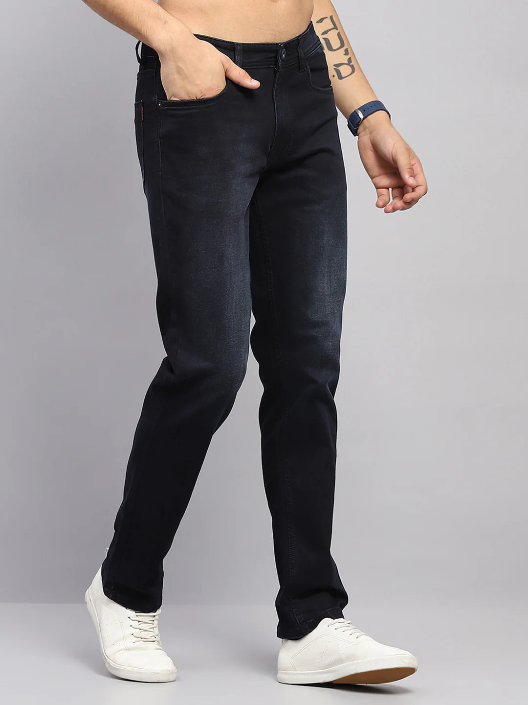 Men Blue Solid Straight Fit Denim - Image 4