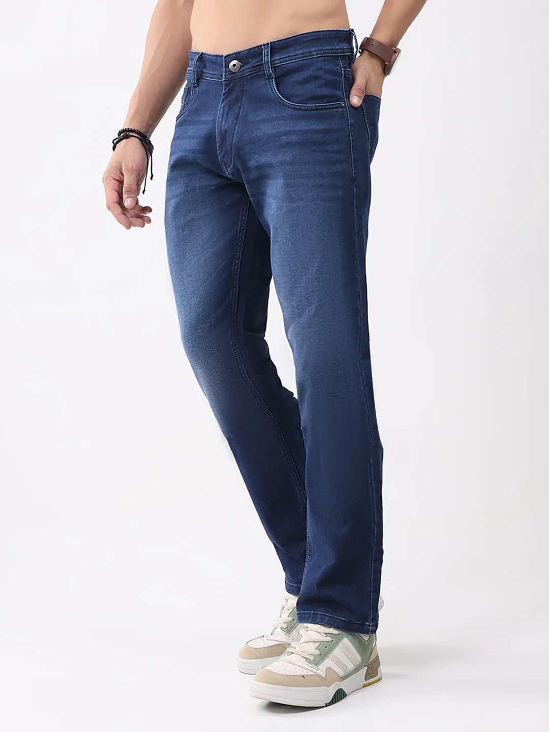 Men Blue Solid Straight Fit Denim - Image 3