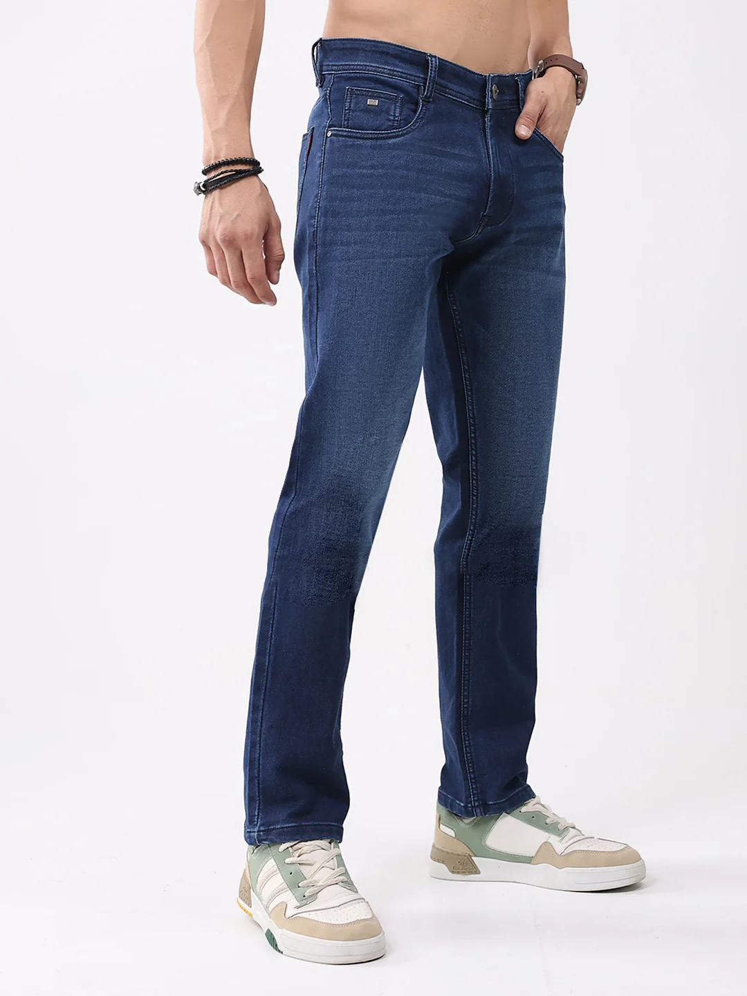 Men Blue Solid Straight Fit Denim - Image 4
