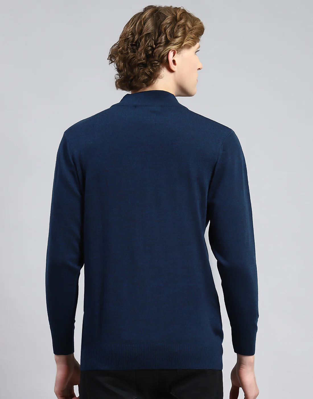 Men Blue Solid Turtle Neck Full Sleeve Pullover - Image 5
