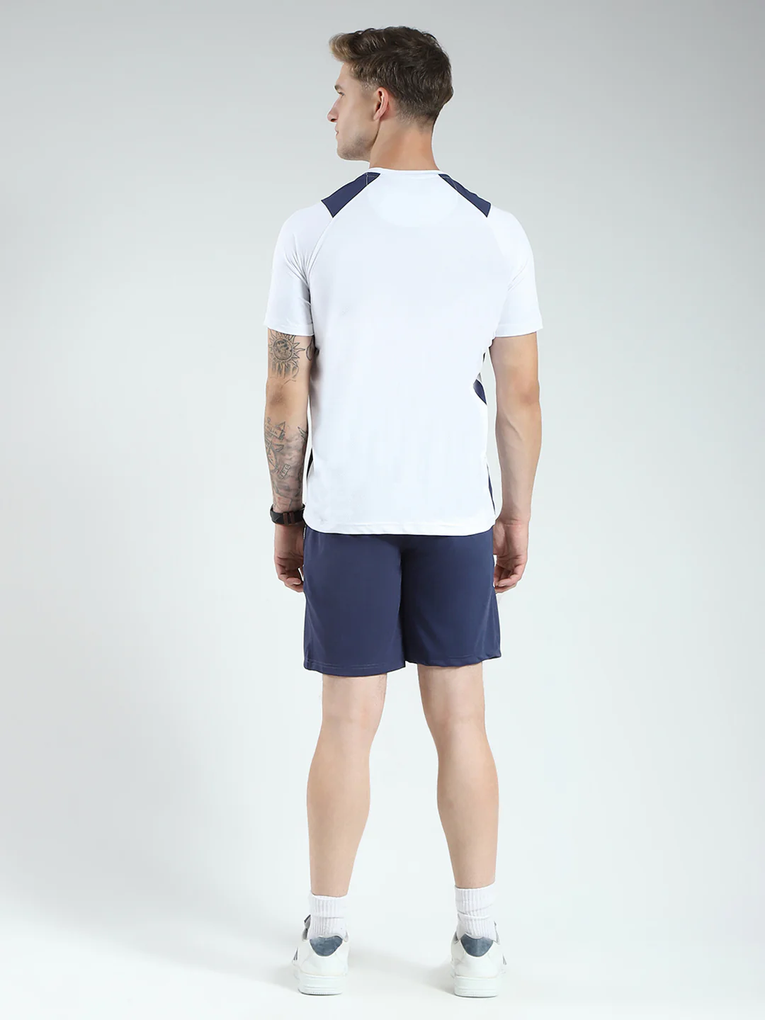 Men Blue Solid Round Neck Half Sleeve Bermuda Set - Image 5