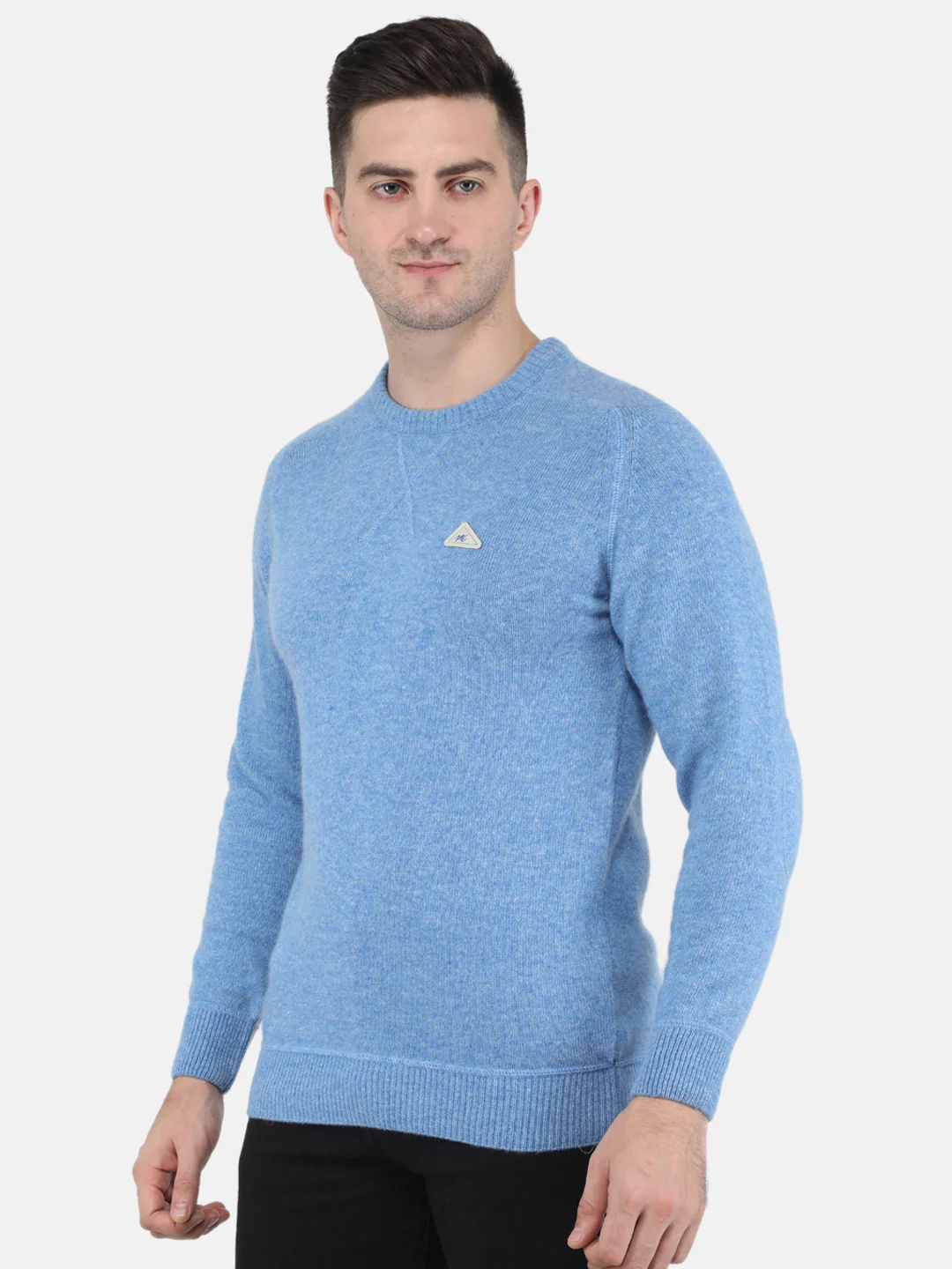 Men Sky Blue Solid Round Neck Full Sleeve Pullovers - Image 2
