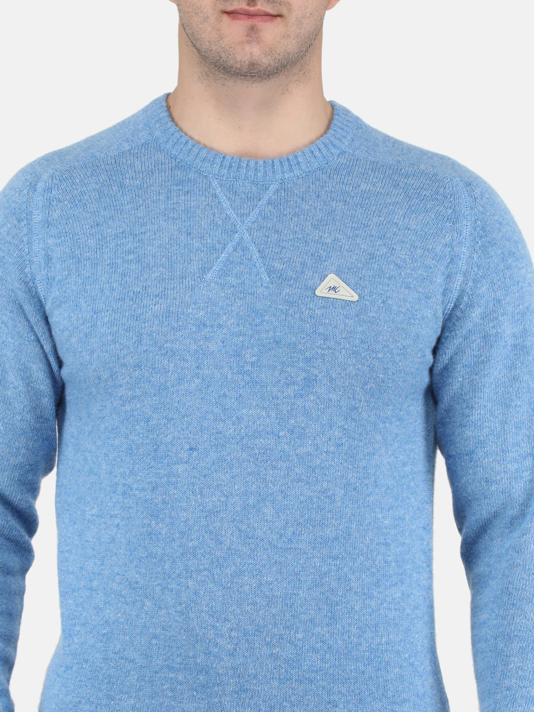 Men Sky Blue Solid Round Neck Full Sleeve Pullovers - Image 5