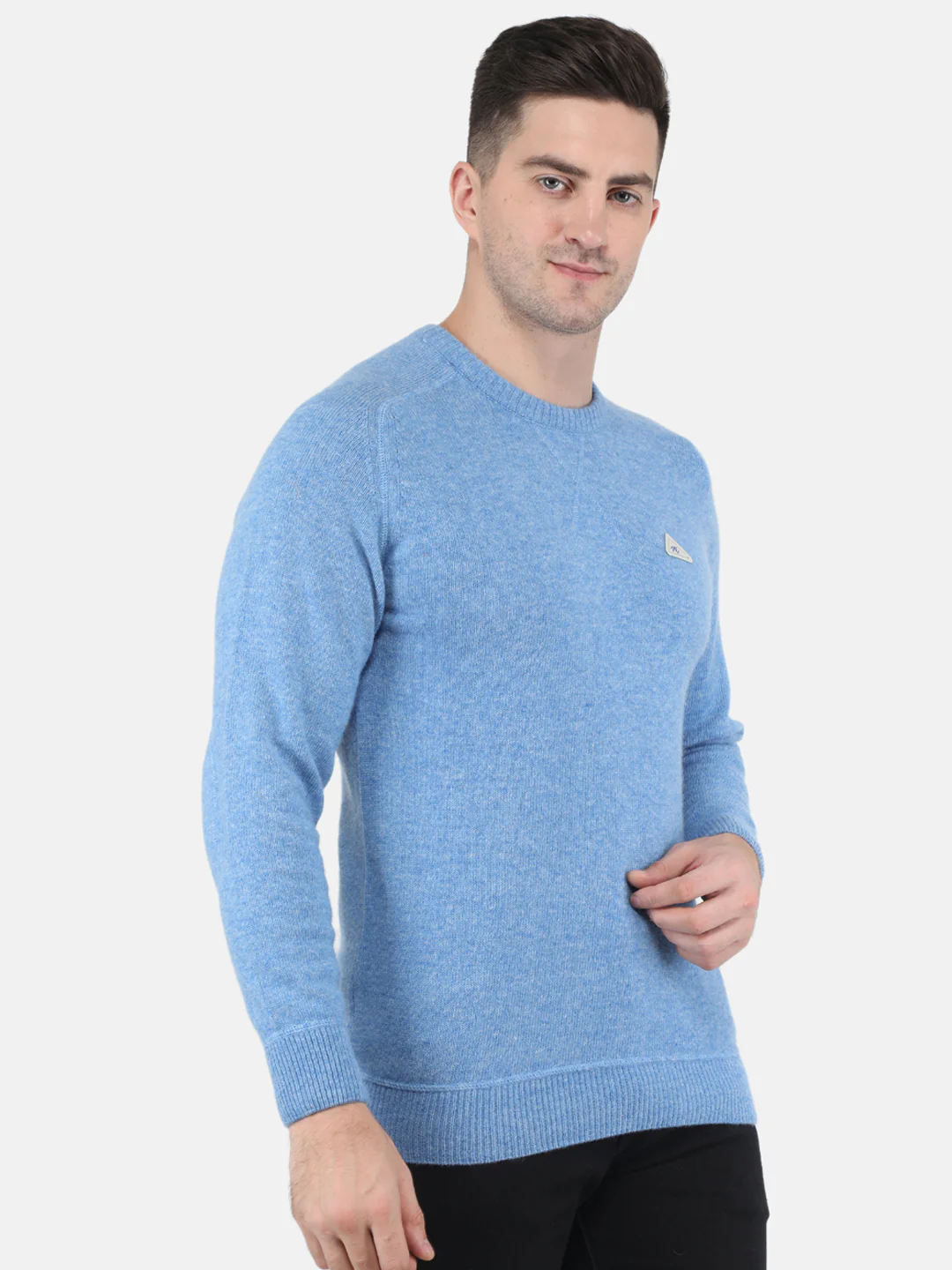 Men Sky Blue Solid Round Neck Full Sleeve Pullovers - Image 6