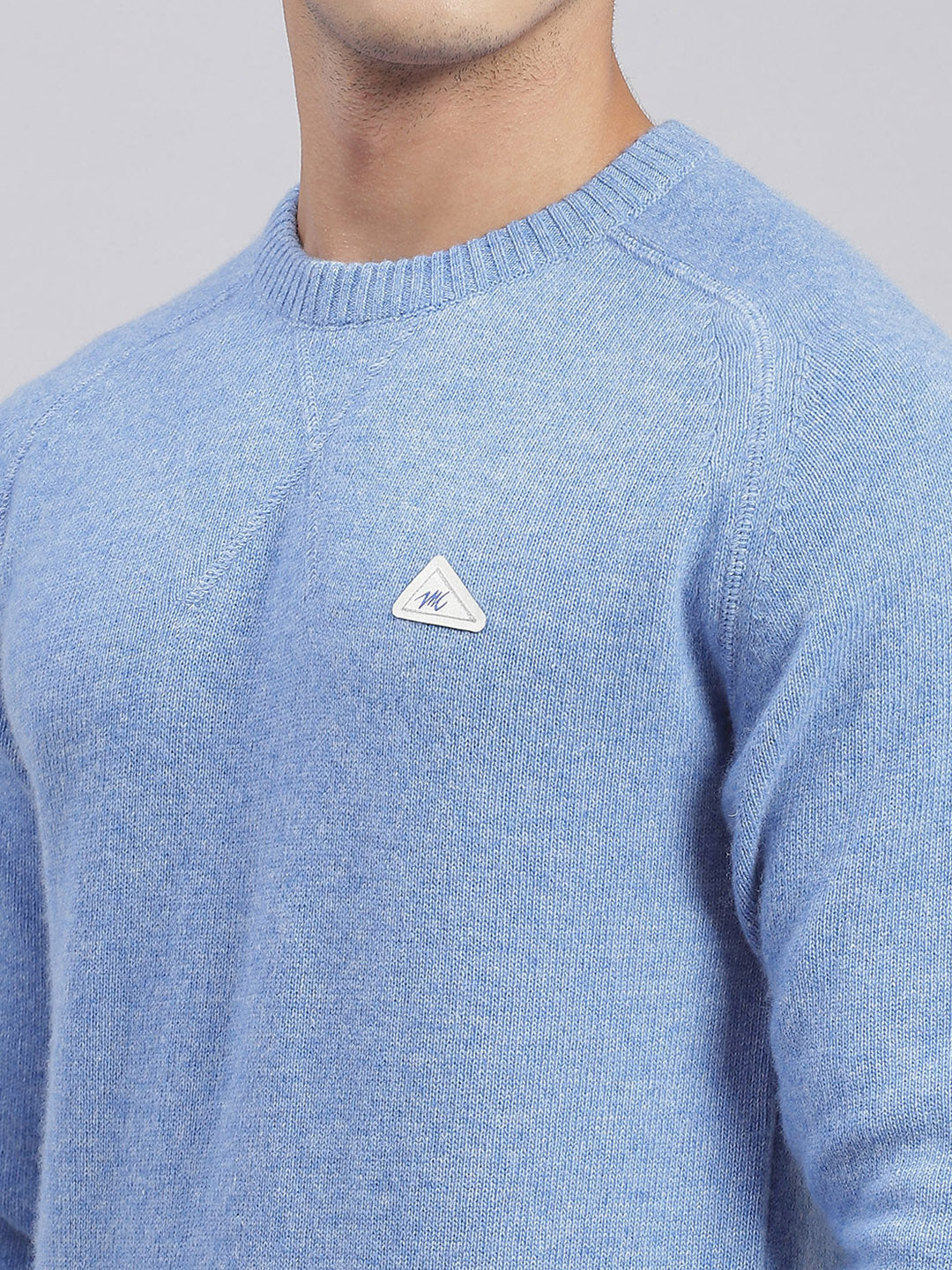 Men Blue Solid Round Neck Sweater - Image 6