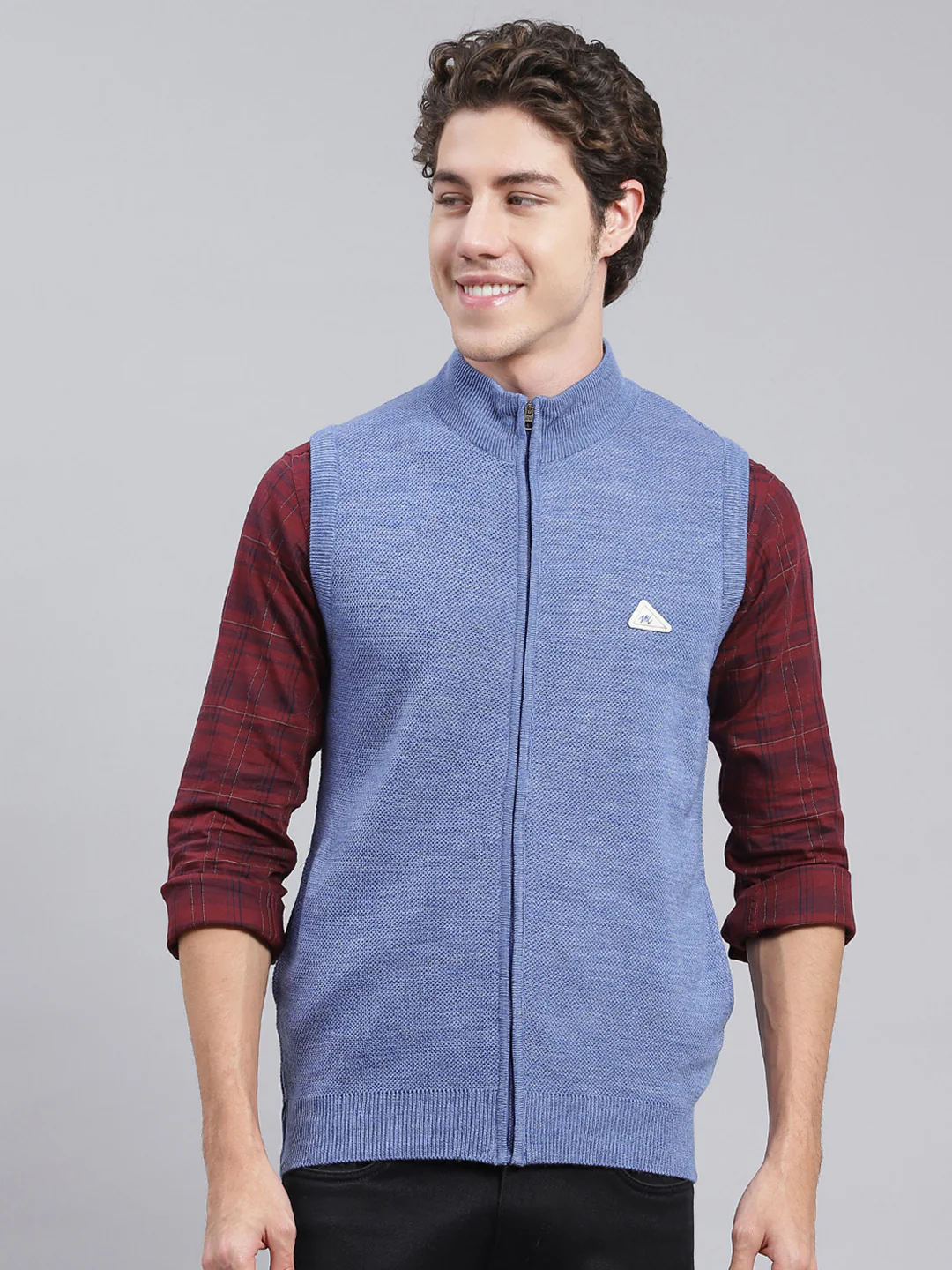 Men Blue Solid Wool blend Sweater - Image 2