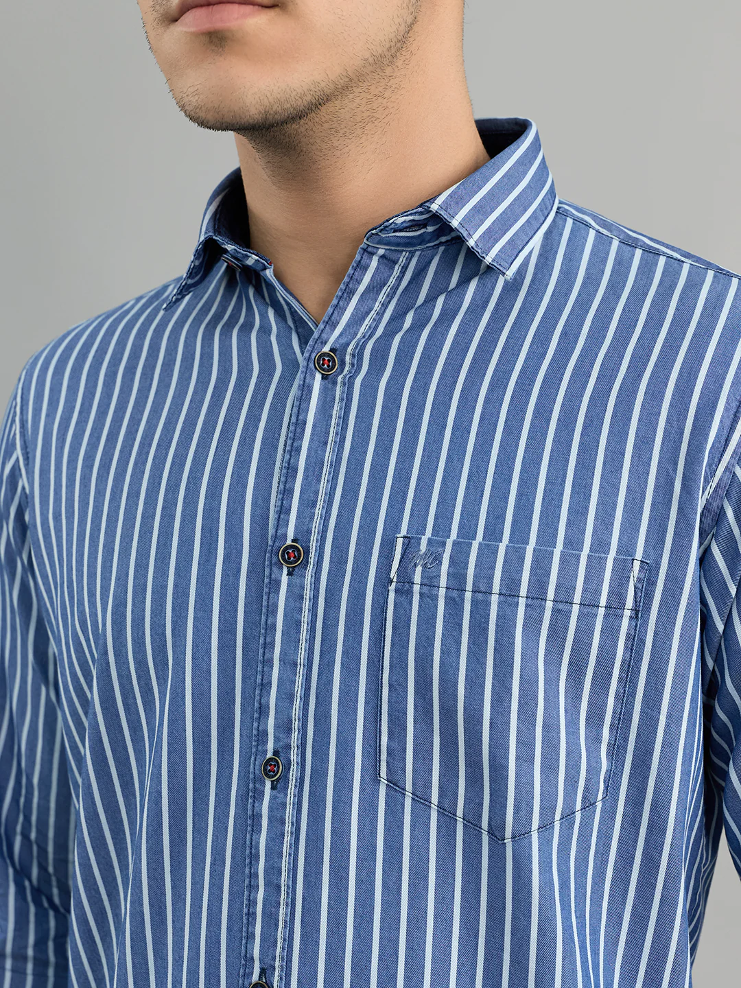 Men Blue Stripe Collar Full Sleeve Shirt - Image 5
