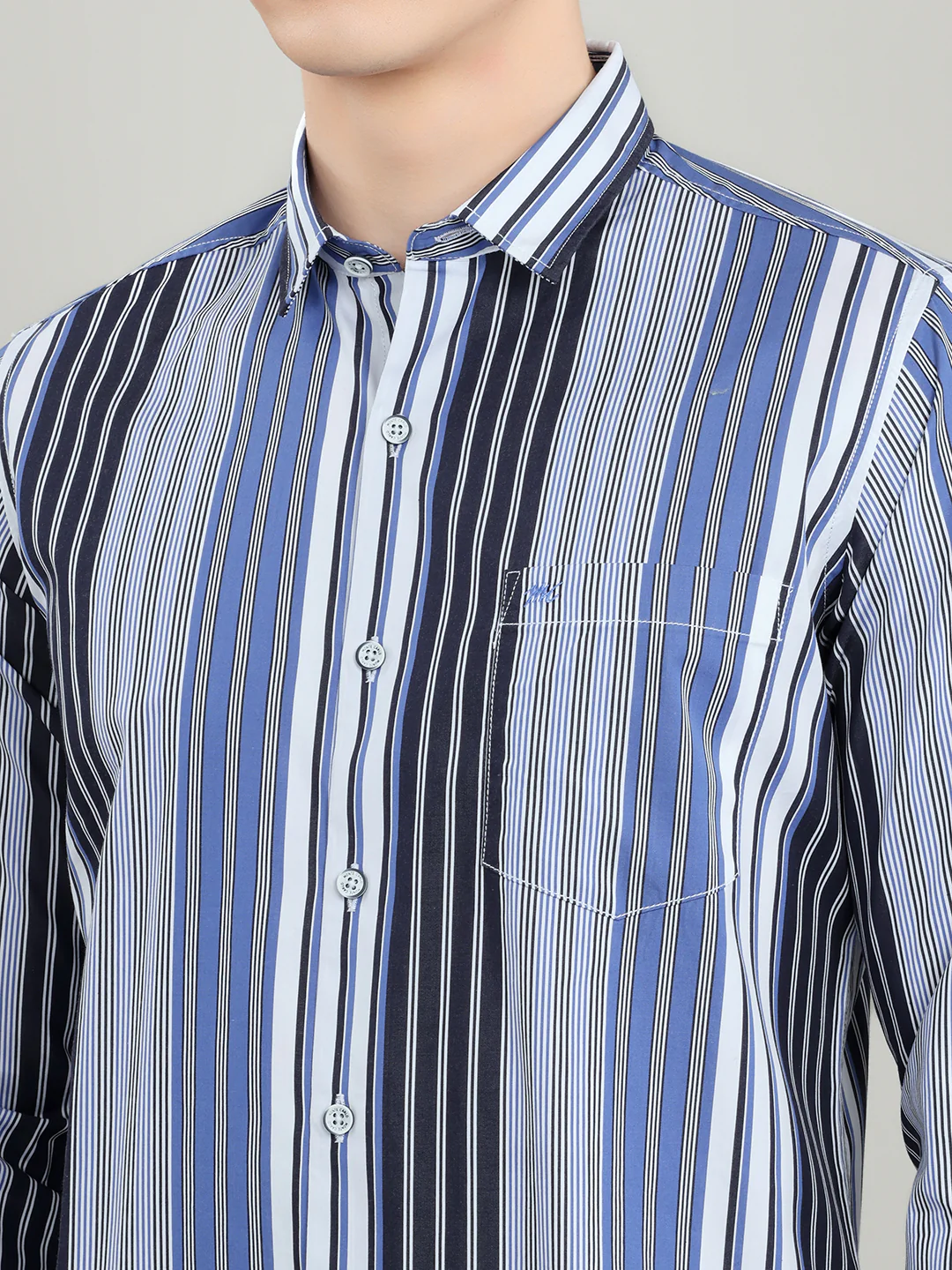Men Blue Stripe Collar Full Sleeve Shirt - Image 4