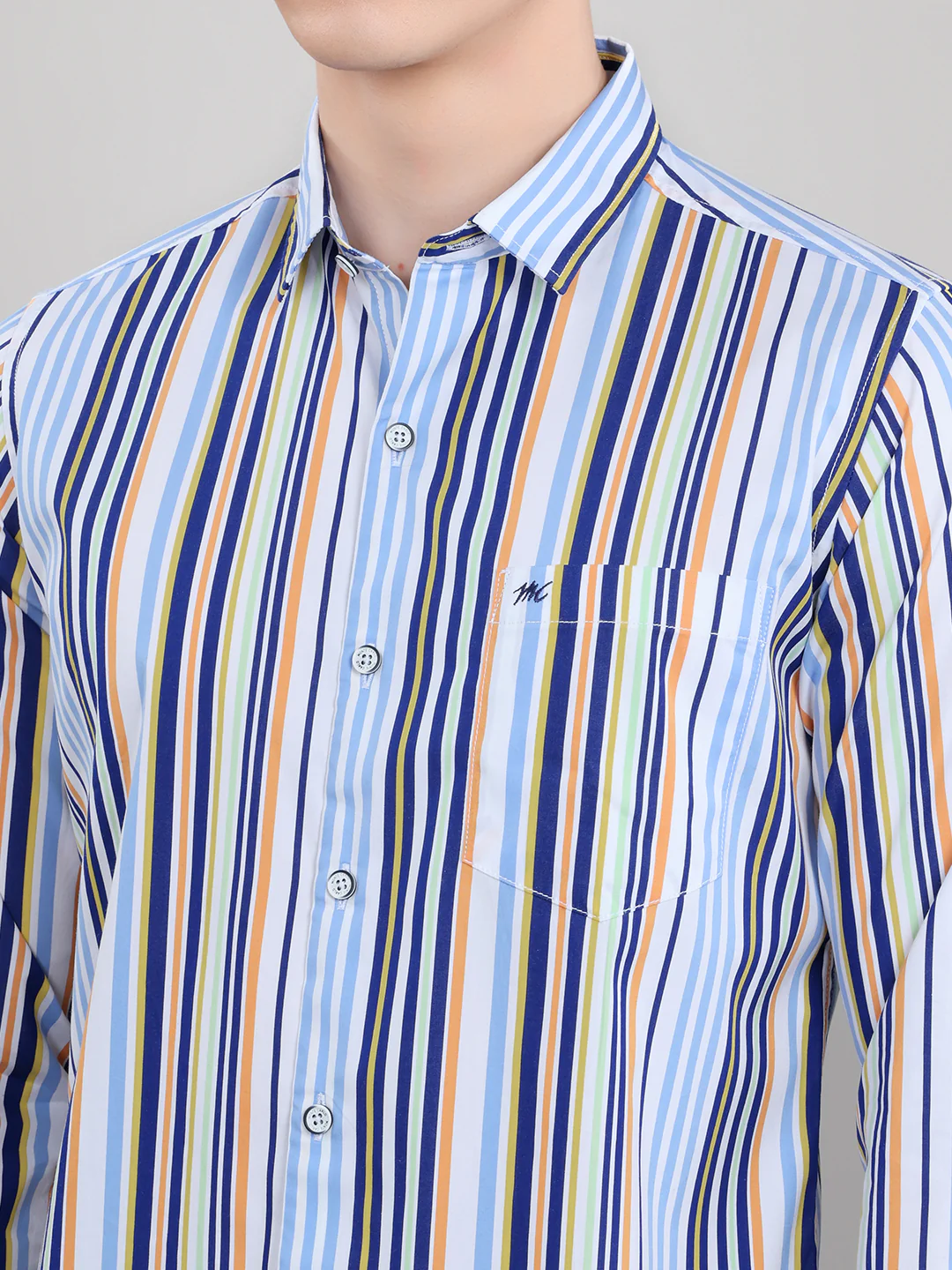 Men Blue Stripe Collar Full Sleeve Shirt - Image 4