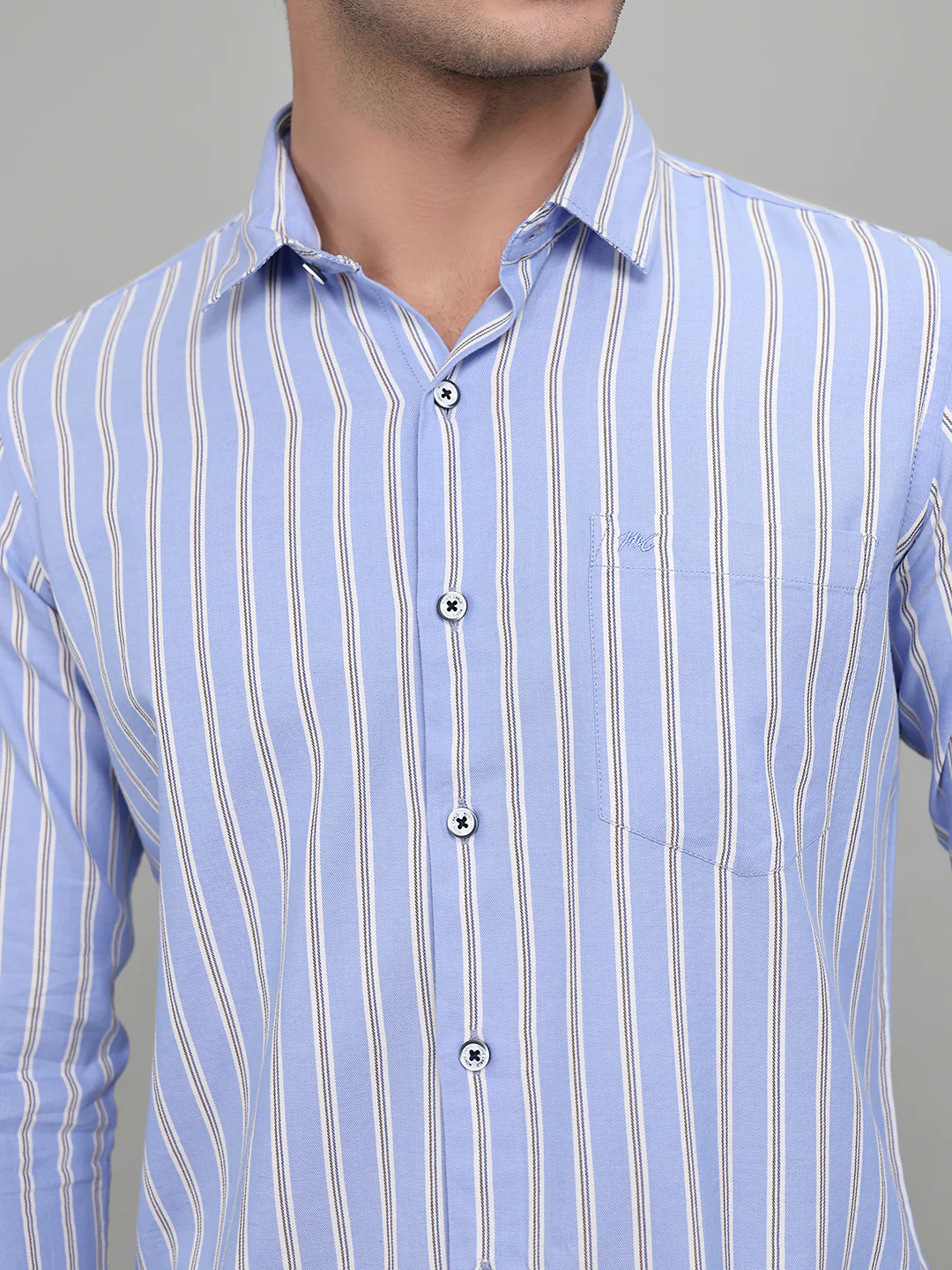 Men Blue Stripe Collar Full Sleeve Shirt - Image 5