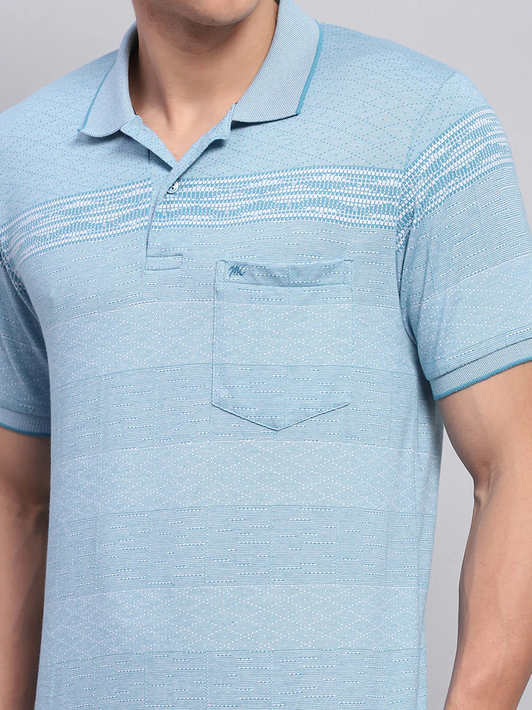 Men Blue Stripe Collar Half Sleeve T-Shirt - Image 6