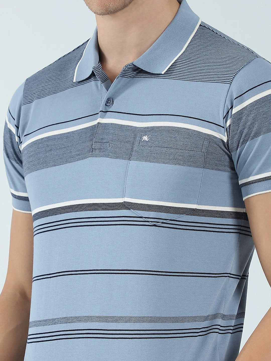 Men Blue Stripe Collar Half Sleeve T-Shirt - Image 7