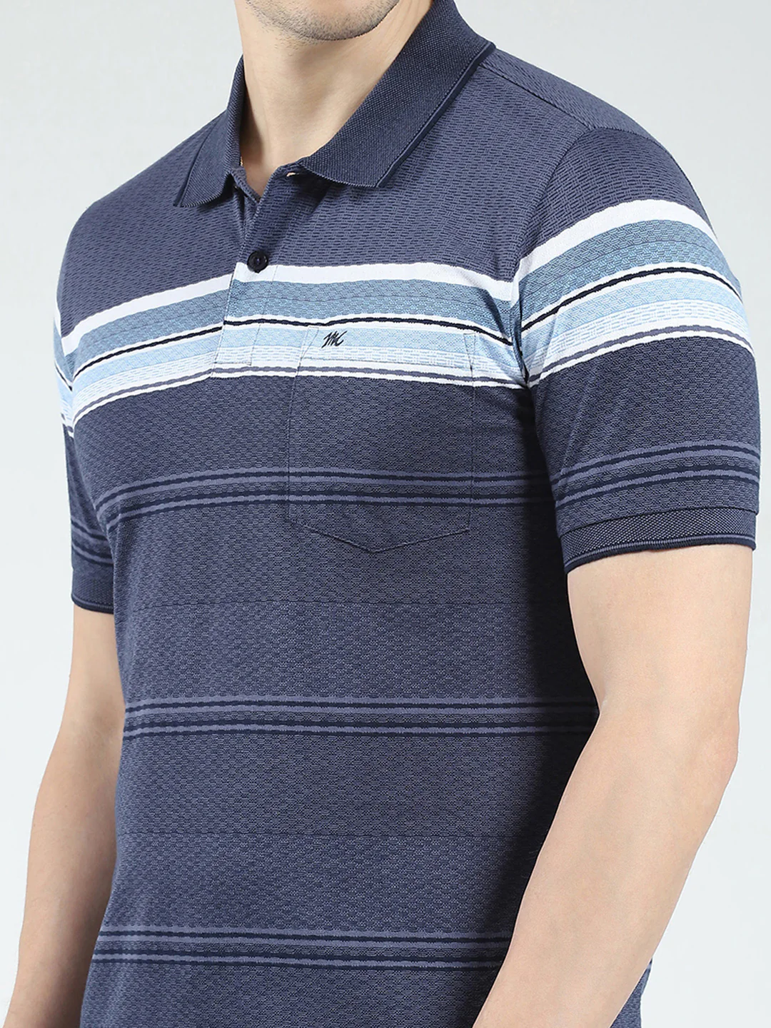 Men Blue Stripe Collar Half Sleeve T-Shirt - Image 6