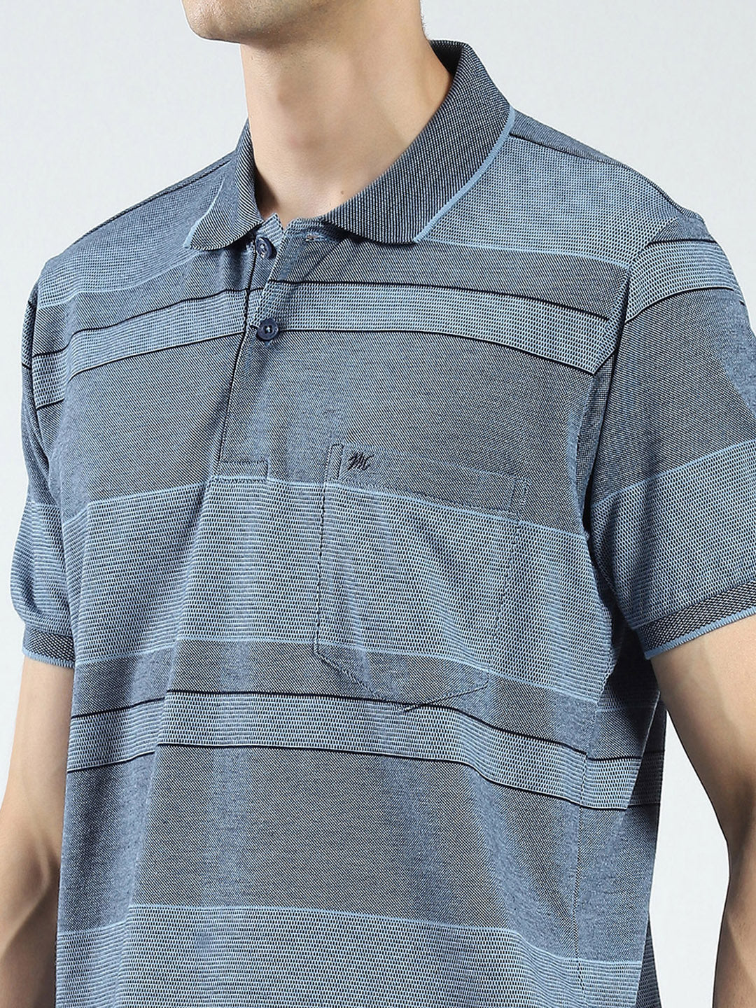 Men Blue Stripe Collar Half Sleeve T-Shirt - Image 6