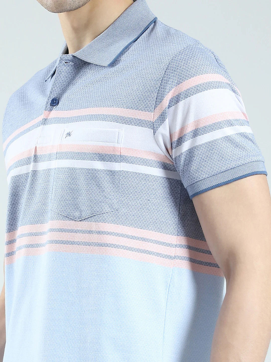 Men Blue Stripe Collar Half Sleeve T-Shirt - Image 6