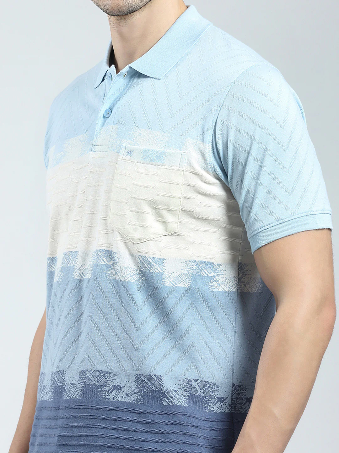 Men Blue Stripe Collar Half Sleeve T-Shirt - Image 6