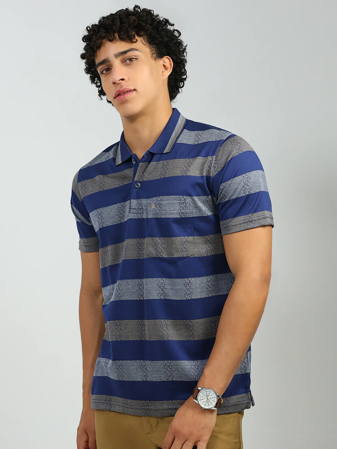 Luxuria Men Blue Stripe Collar Half Sleeve T-Shirt - Image 3