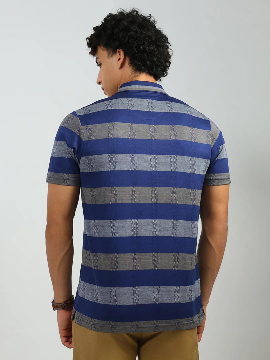 Luxuria Men Blue Stripe Collar Half Sleeve T-Shirt - Image 5