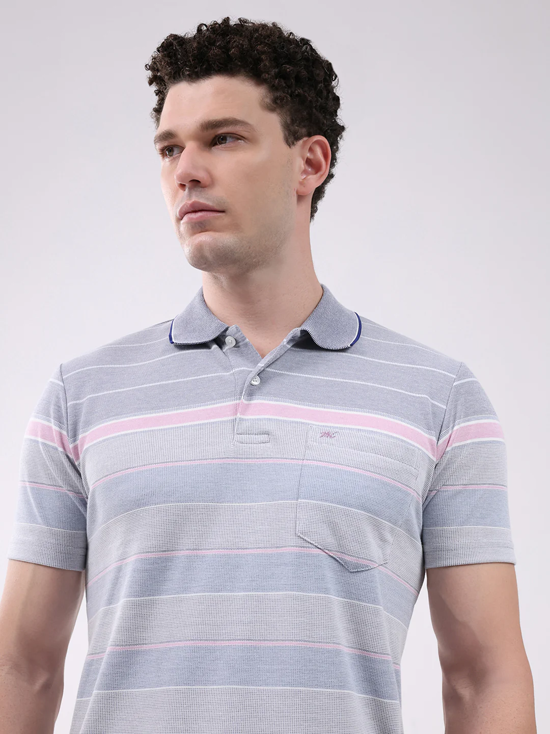 Men Blue Stripe Collar Half Sleeve T-Shirt - Image 7