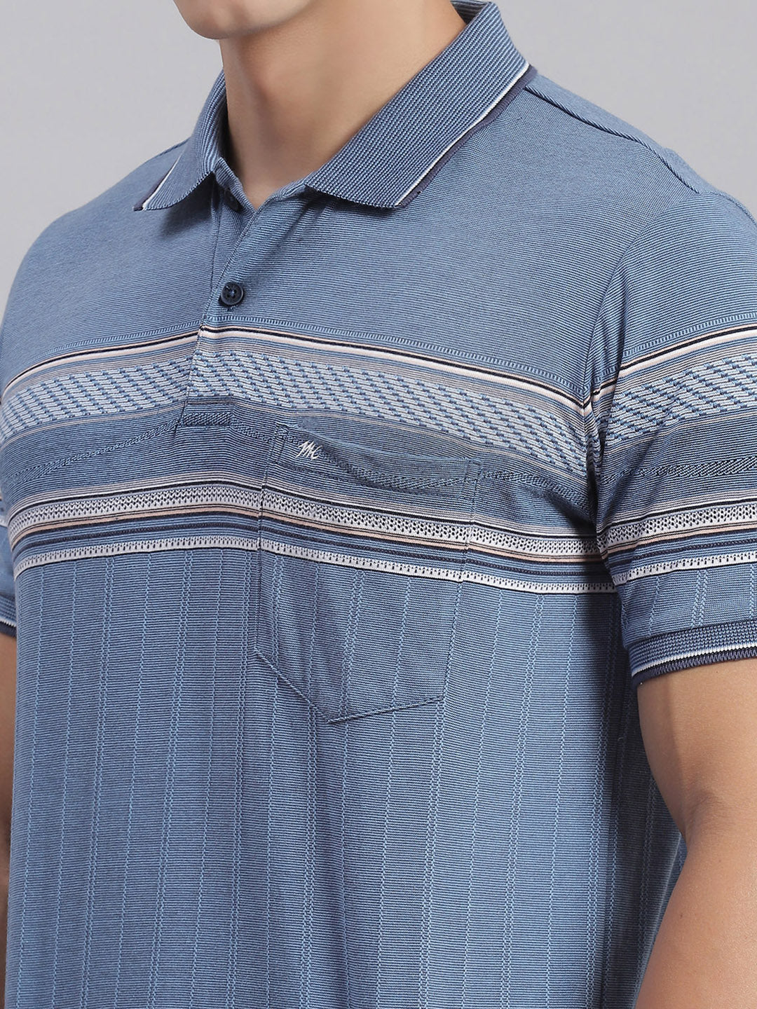 Men Blue Stripe Collar Half Sleeve T-Shirts - Image 6