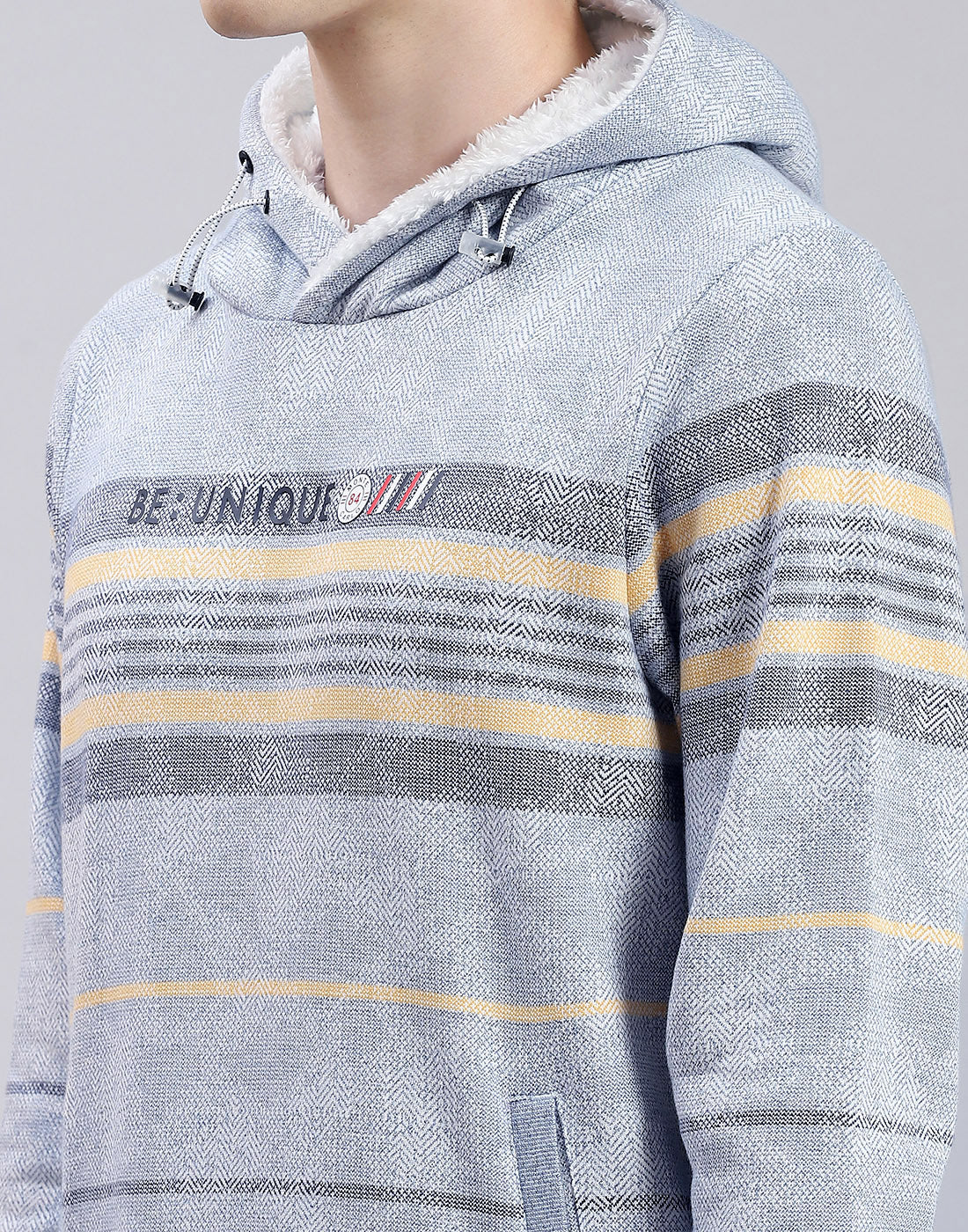 Men Blue Stripe Hooded Full Sleeve Sweatshirt - Image 6