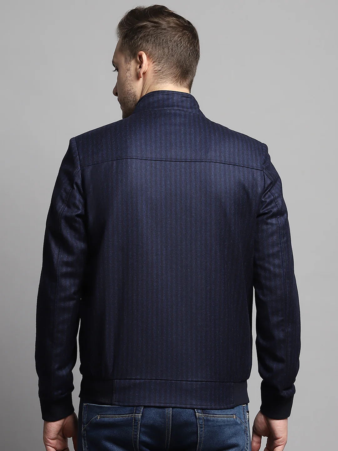 Luxuria Men Blue Stripe Mock Neck Full Sleeve Coat - Image 5