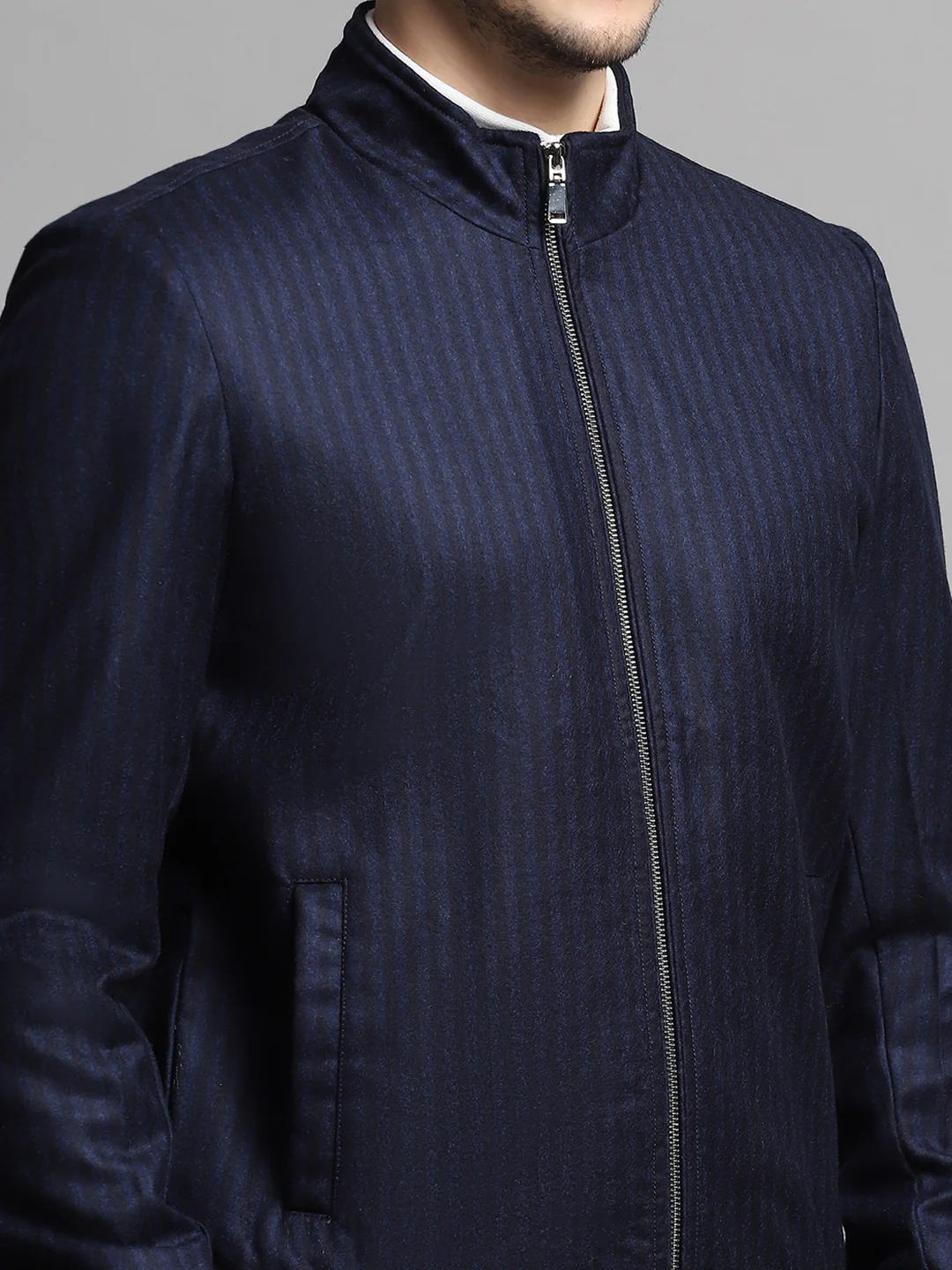 Luxuria Men Blue Stripe Mock Neck Full Sleeve Coat - Image 8
