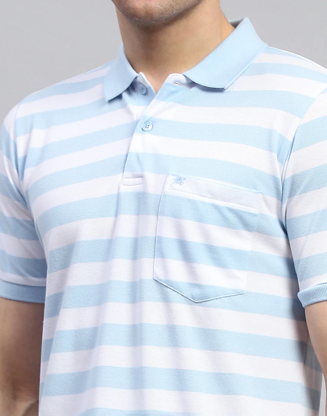 Men Blue Stripe Polo Collar Half Sleeve T-Shirt - Image 6