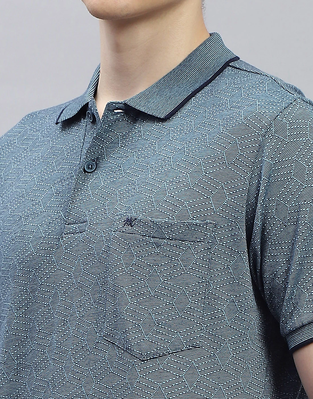Men Blue Stripe Polo Collar Half Sleeve T-Shirt - Image 7