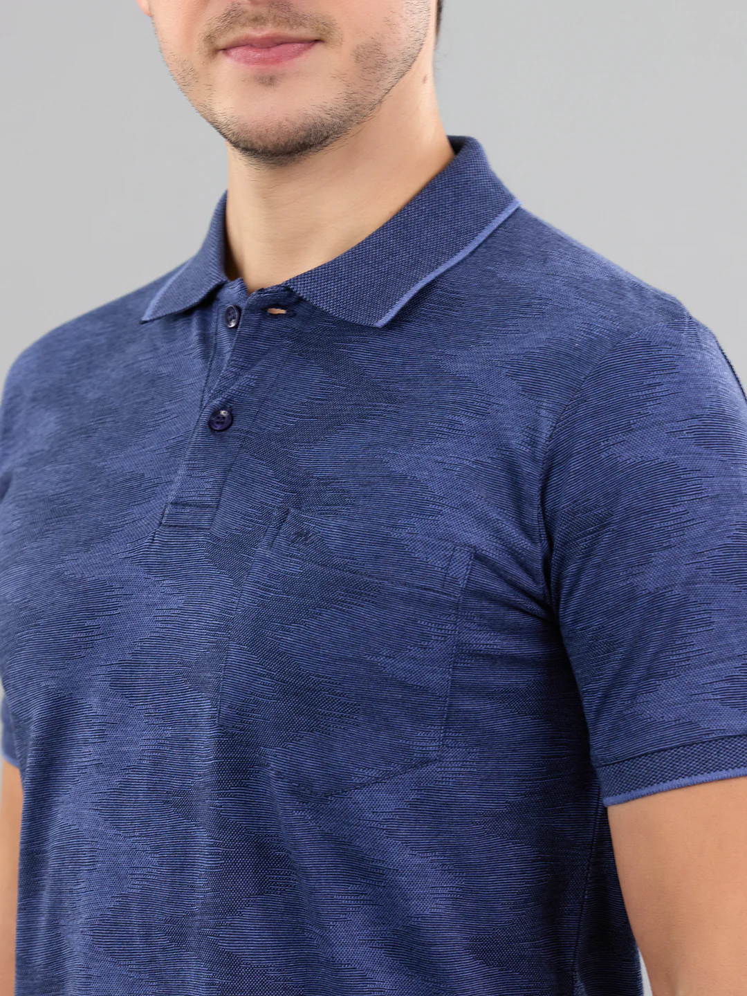 Men Blue Stripe Polo Collar Half Sleeve T-Shirt - Image 5