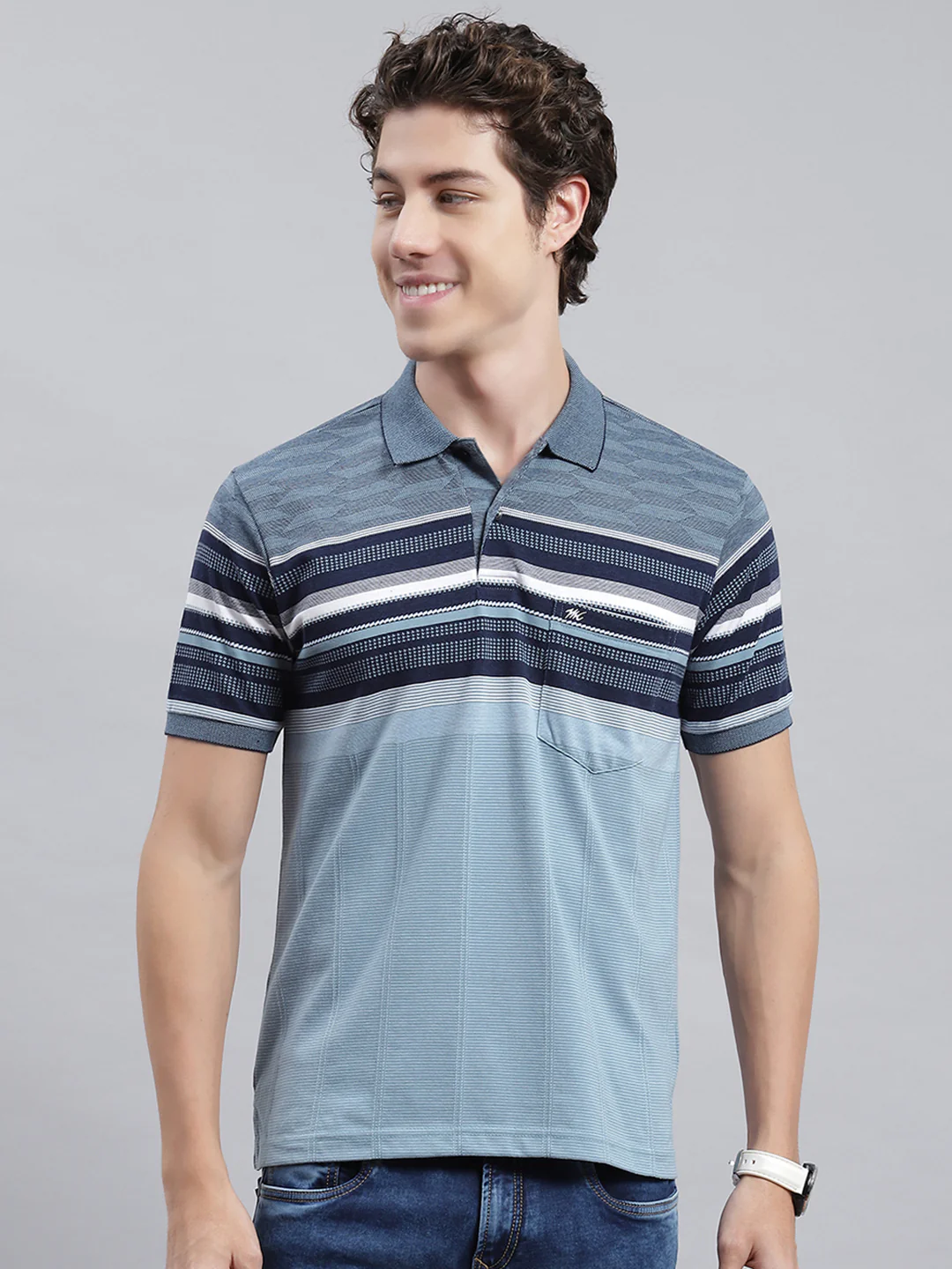 Men Blue Stripe T-Shirt - Image 2