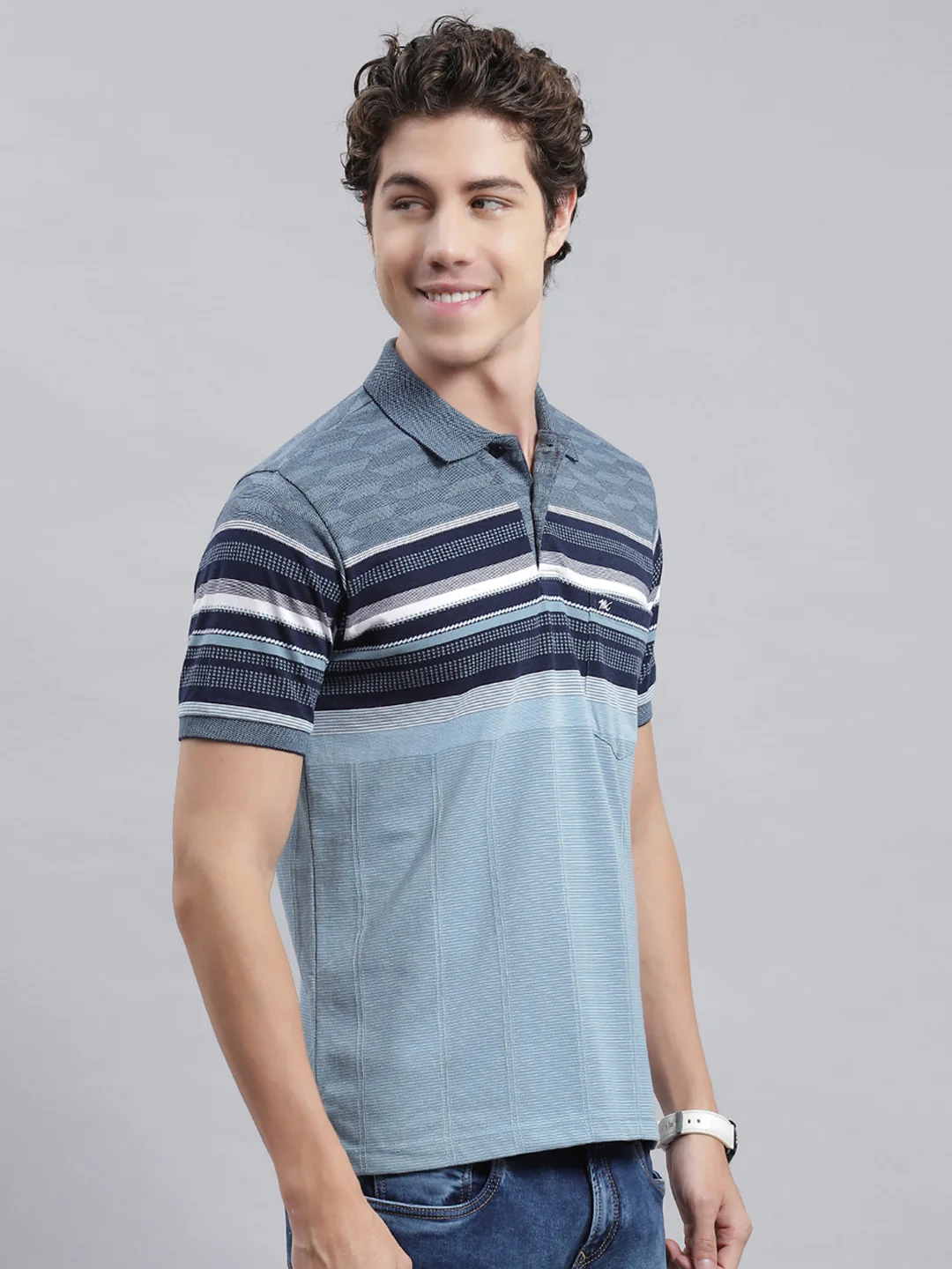 Men Blue Stripe T-Shirt - Image 3