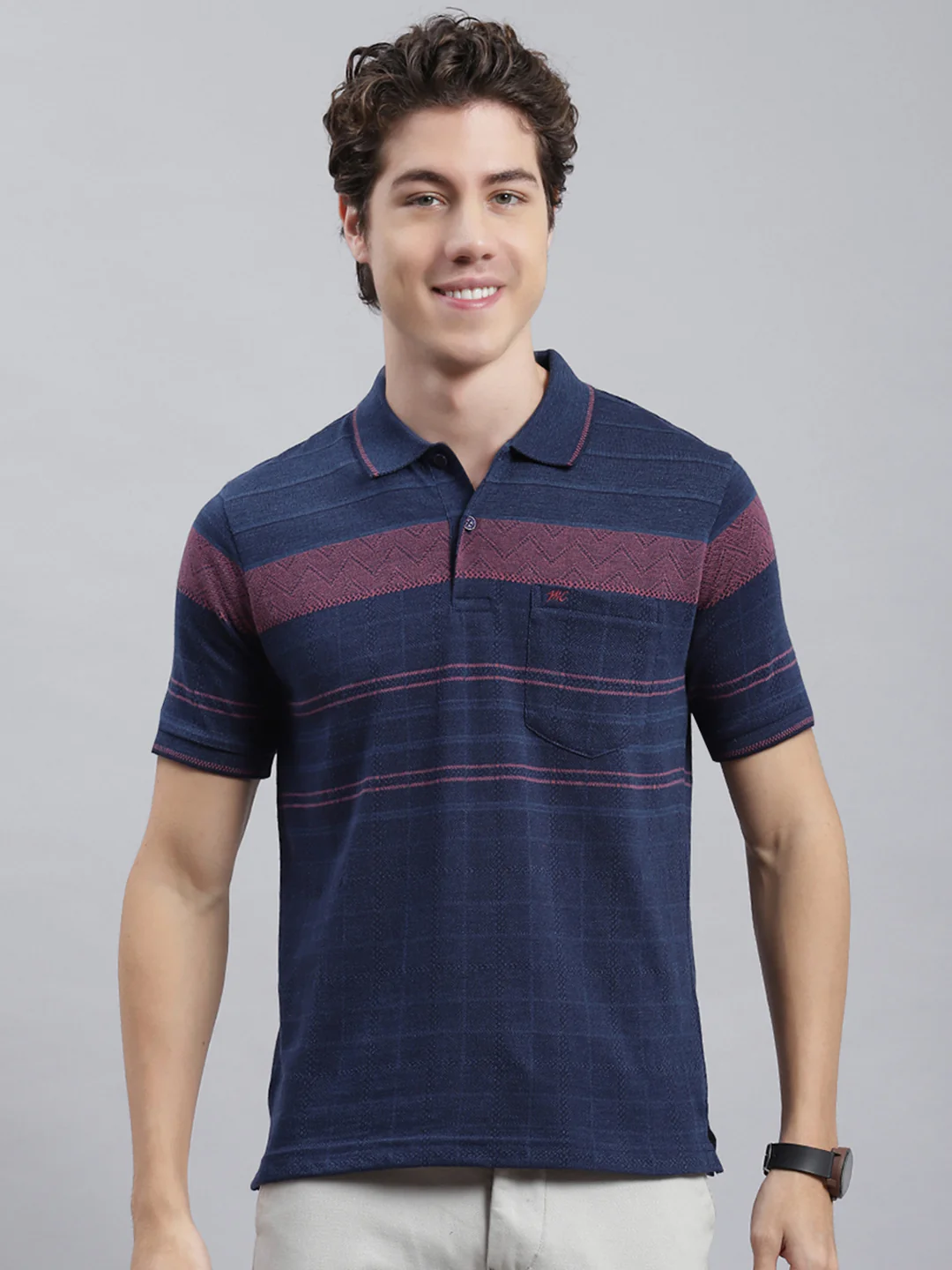 Men Blue Stripe T-Shirt - Image 2