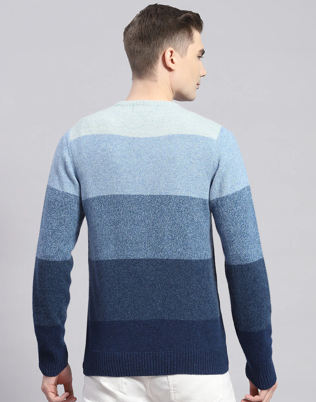 Men Blue Stripe V Neck Full Sleeve Pullover - Image 5