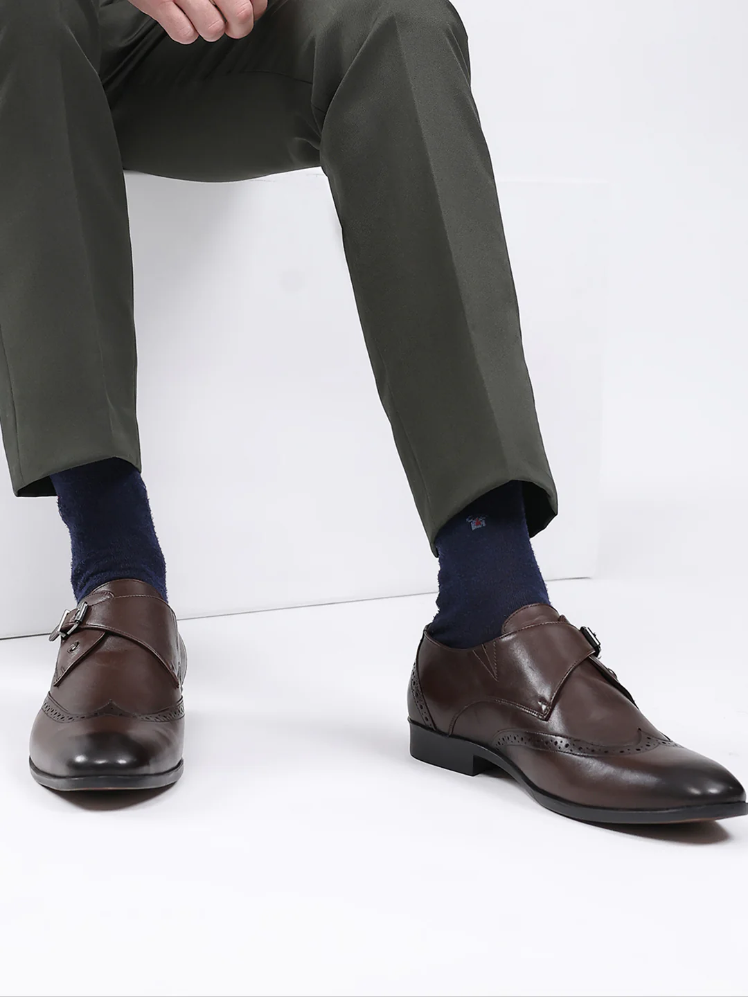 Men Brown Buckle Leather Formal Monks - Image 3