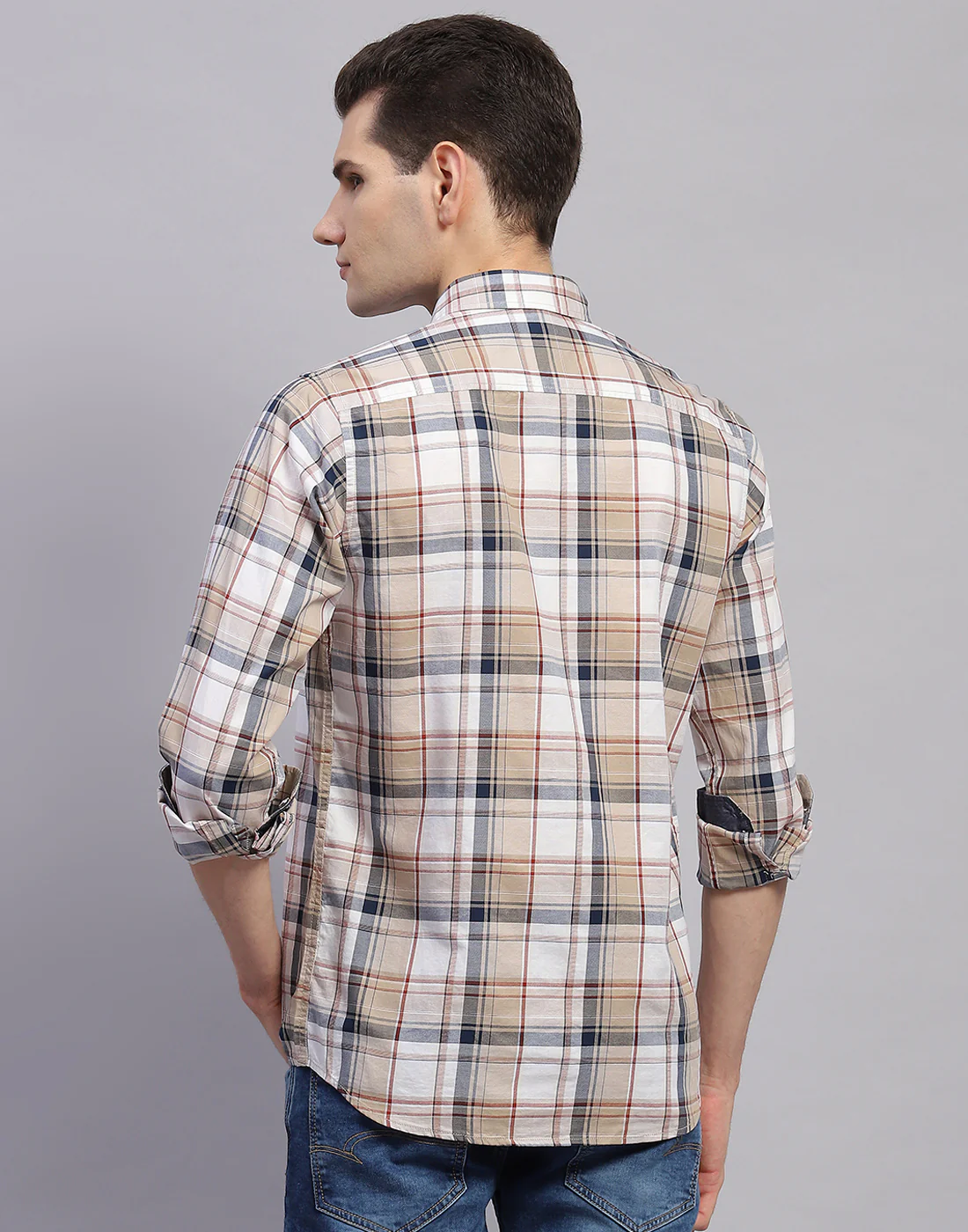 Men Brown Check Collar Full Sleeve Shirt - Image 5