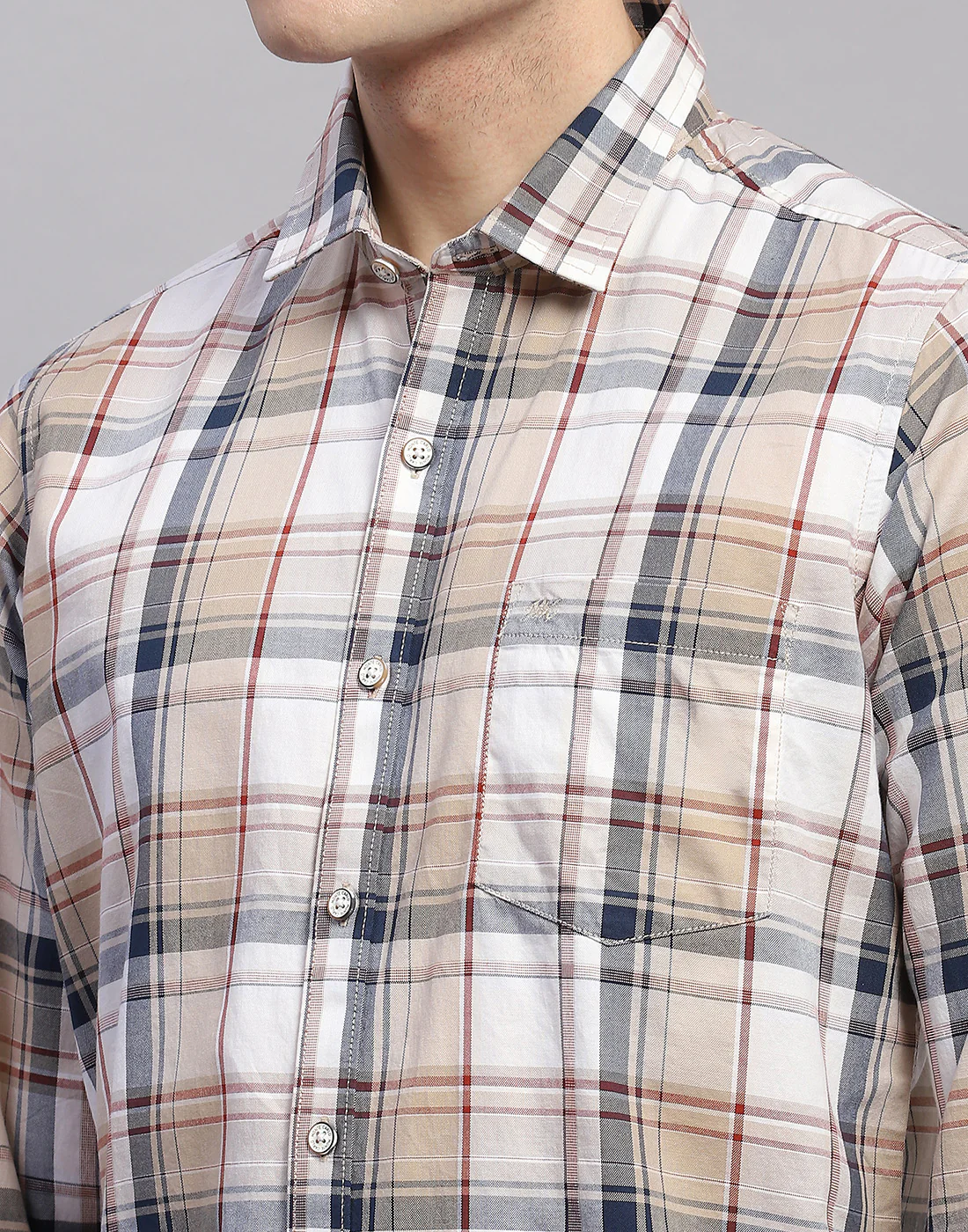 Men Brown Check Collar Full Sleeve Shirt - Image 7