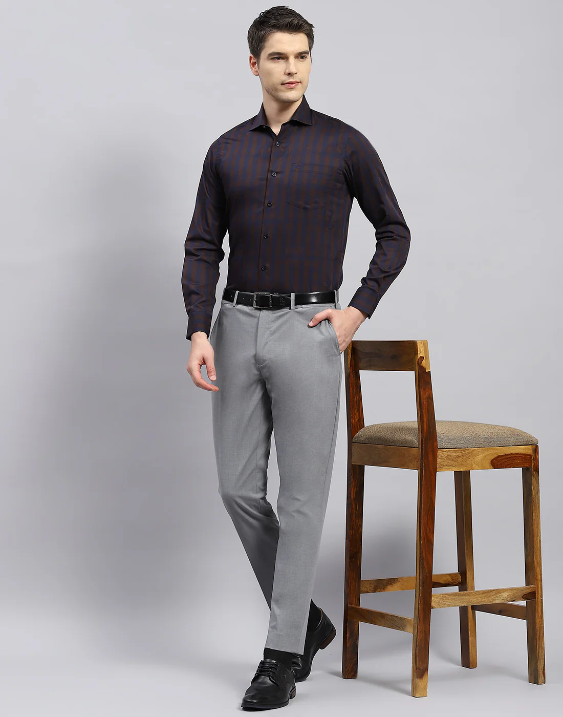 Men Brown Check Collar Full Sleeve Shirt - Image 2