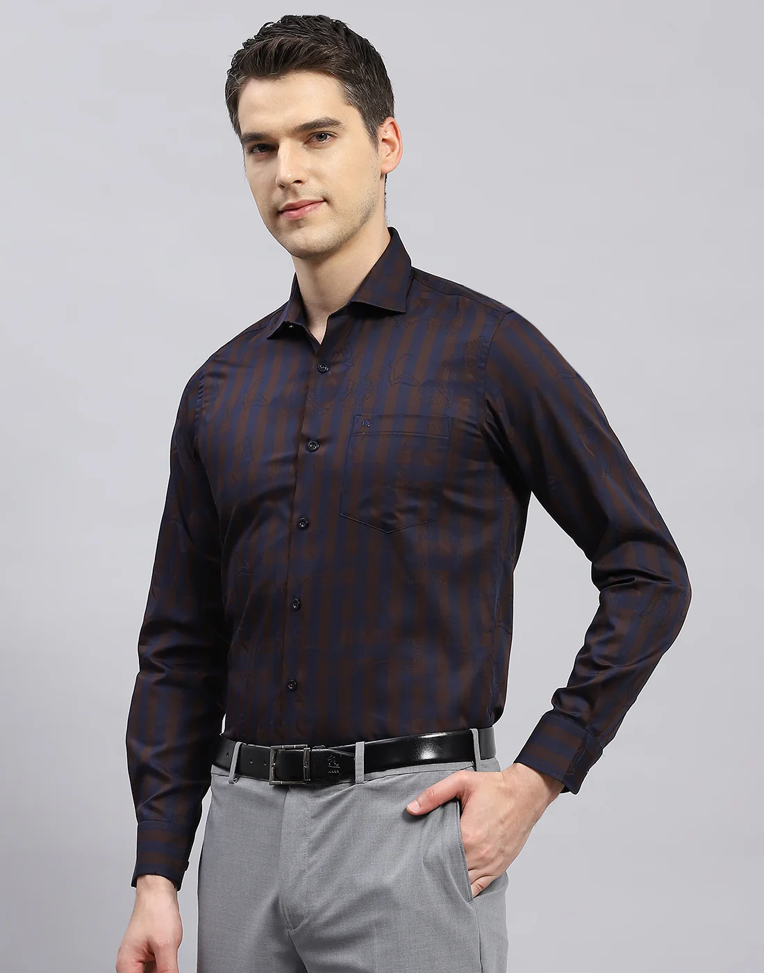Men Brown Check Collar Full Sleeve Shirt - Image 3