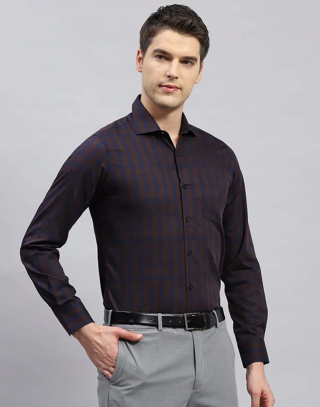 Men Brown Check Collar Full Sleeve Shirt - Image 4
