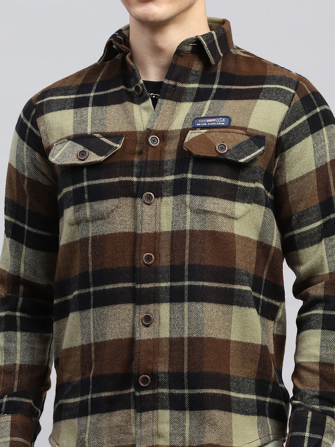 Men Brown Check Collar Full Sleeve Shirt - Image 7