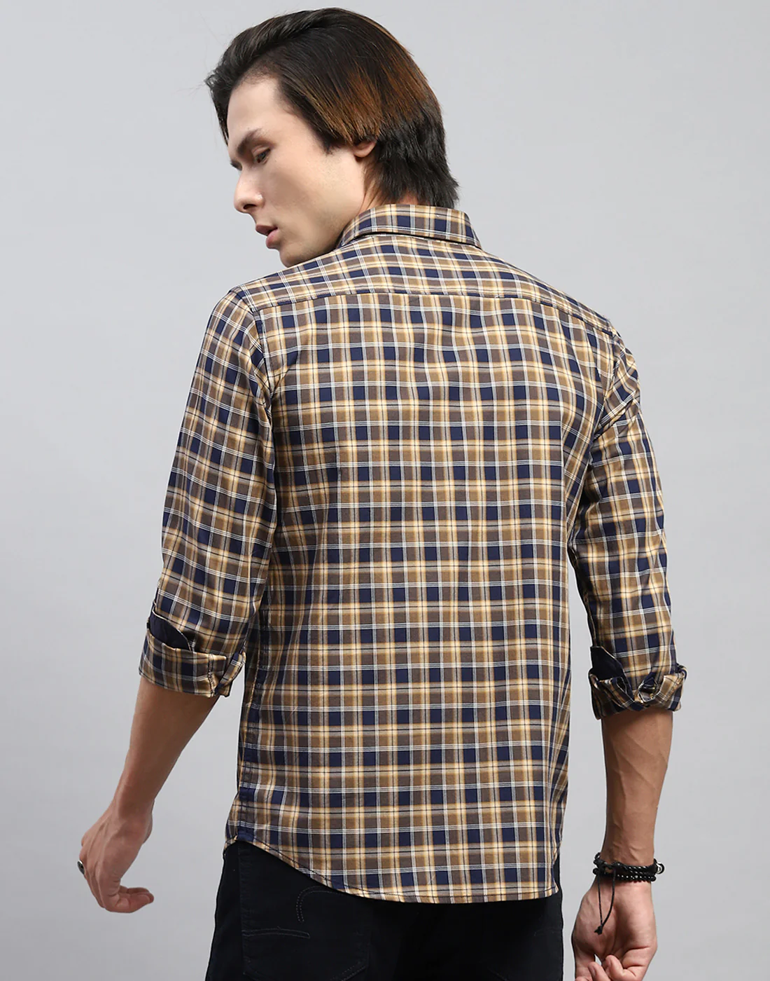 Men Brown Check Collar Full Sleeve Shirt - Image 5