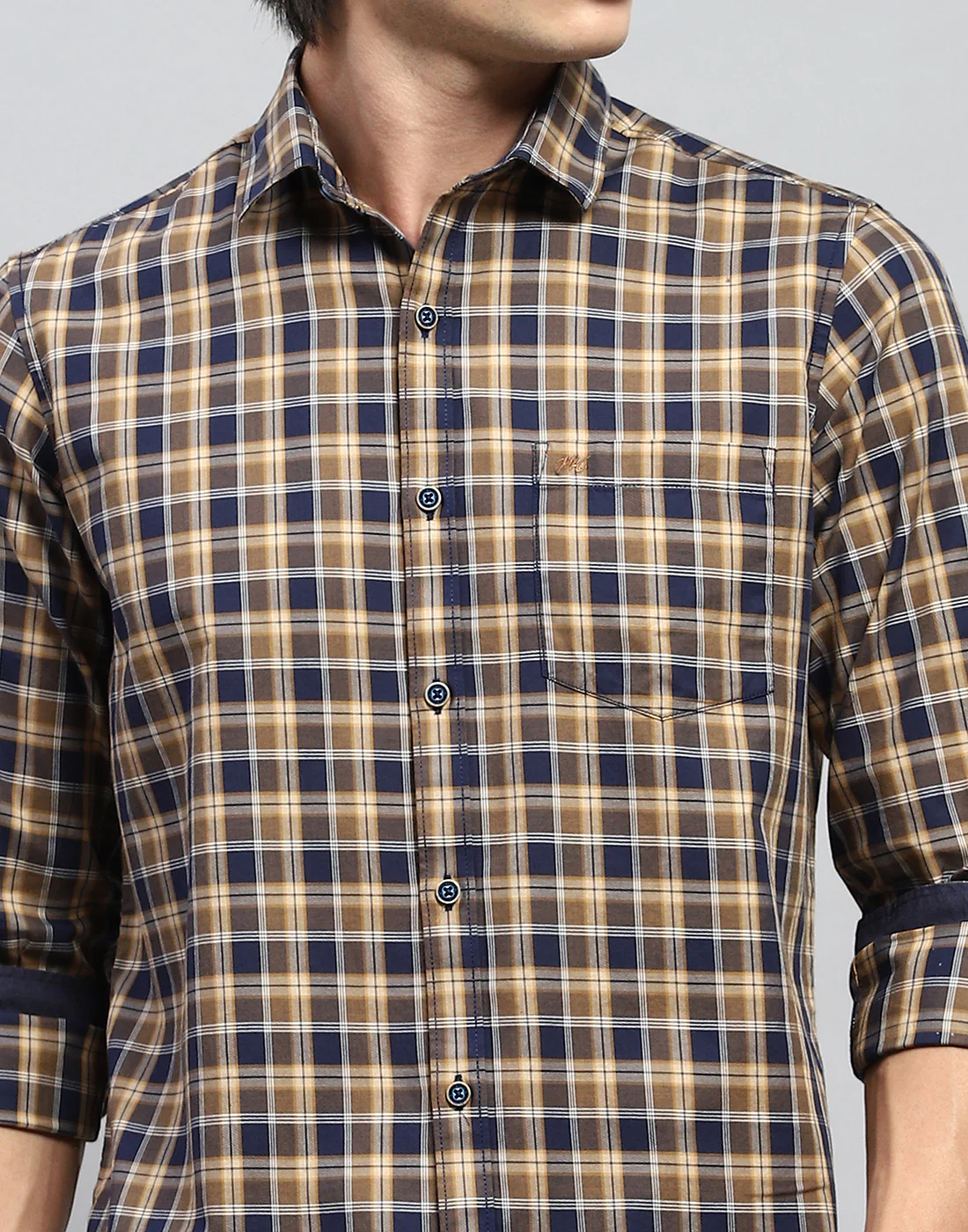 Men Brown Check Collar Full Sleeve Shirt - Image 6