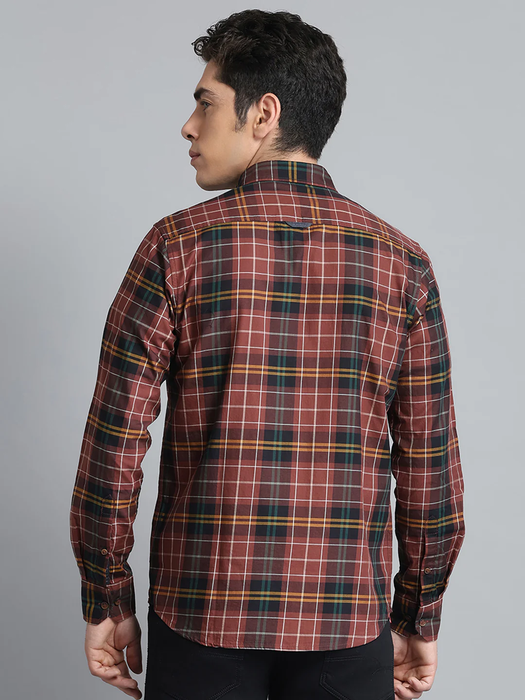 Men Brown Check Collar Full Sleeve Shirt - Image 5