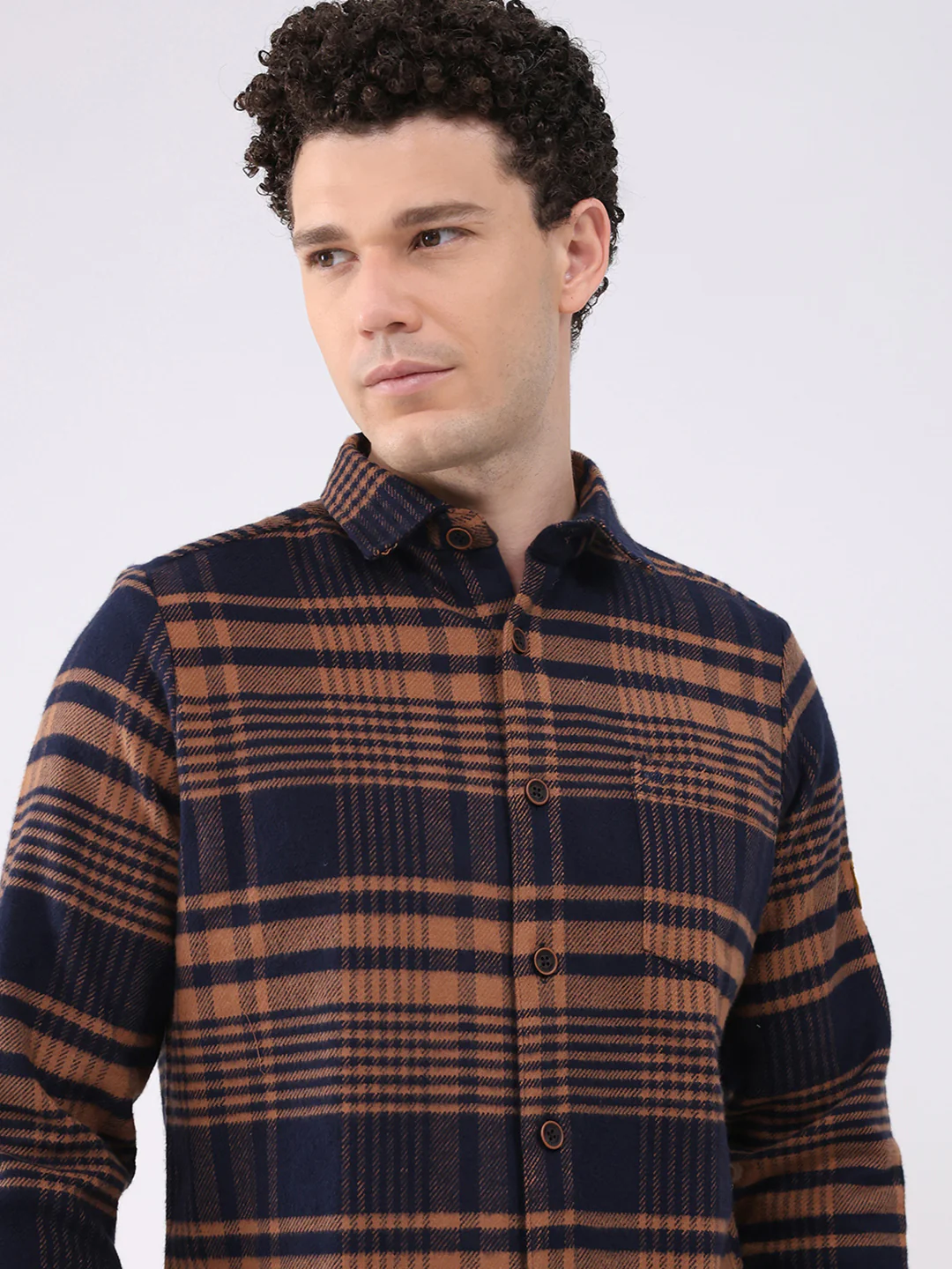 Men Brown Check Collar Full Sleeve Shirt - Image 7