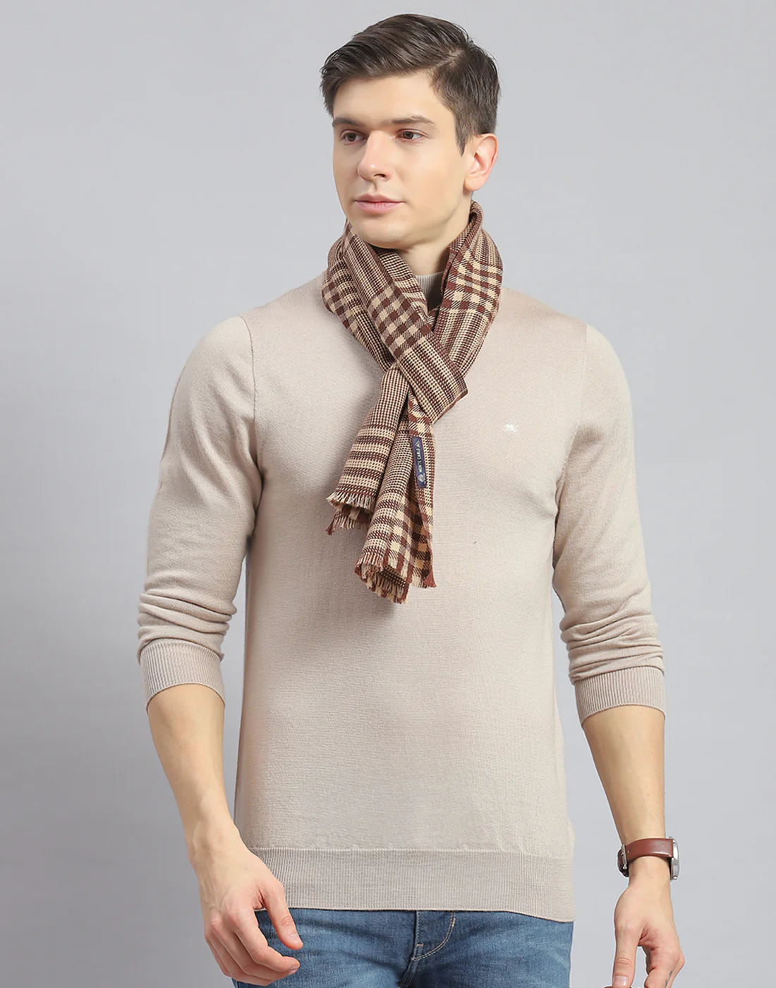 Men Brown Check Muffler - Image 2
